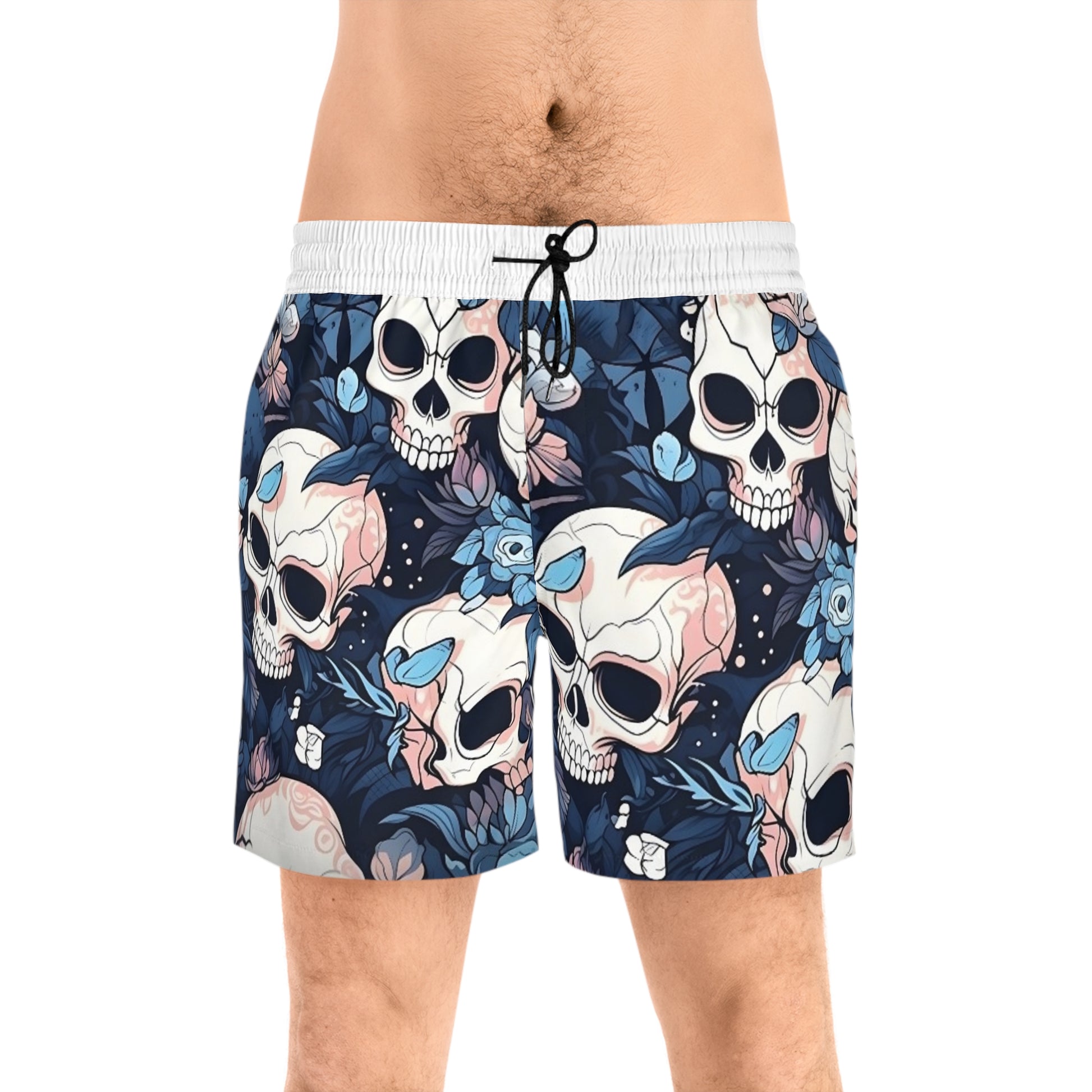 BLUE SKULL - Men's Mid-Length Swim Shorts (AOP) - Rock n Royalty Designs