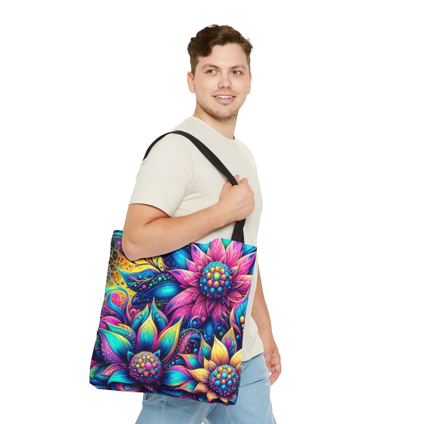 THREE BRIGHT FLOWER DESIGNS - Tote Bag (AOP) - Rock n Royalty Designs