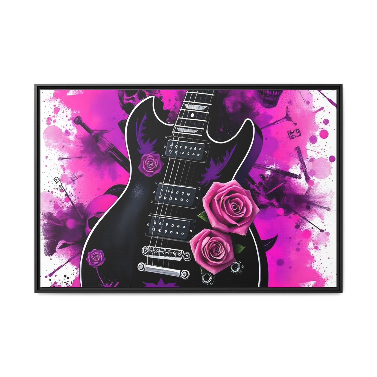 Canvas Art Print 1 of 4 - VIBRAINT Purple Guitar with Skulls and Pink Roses - Rock n Royalty Designs