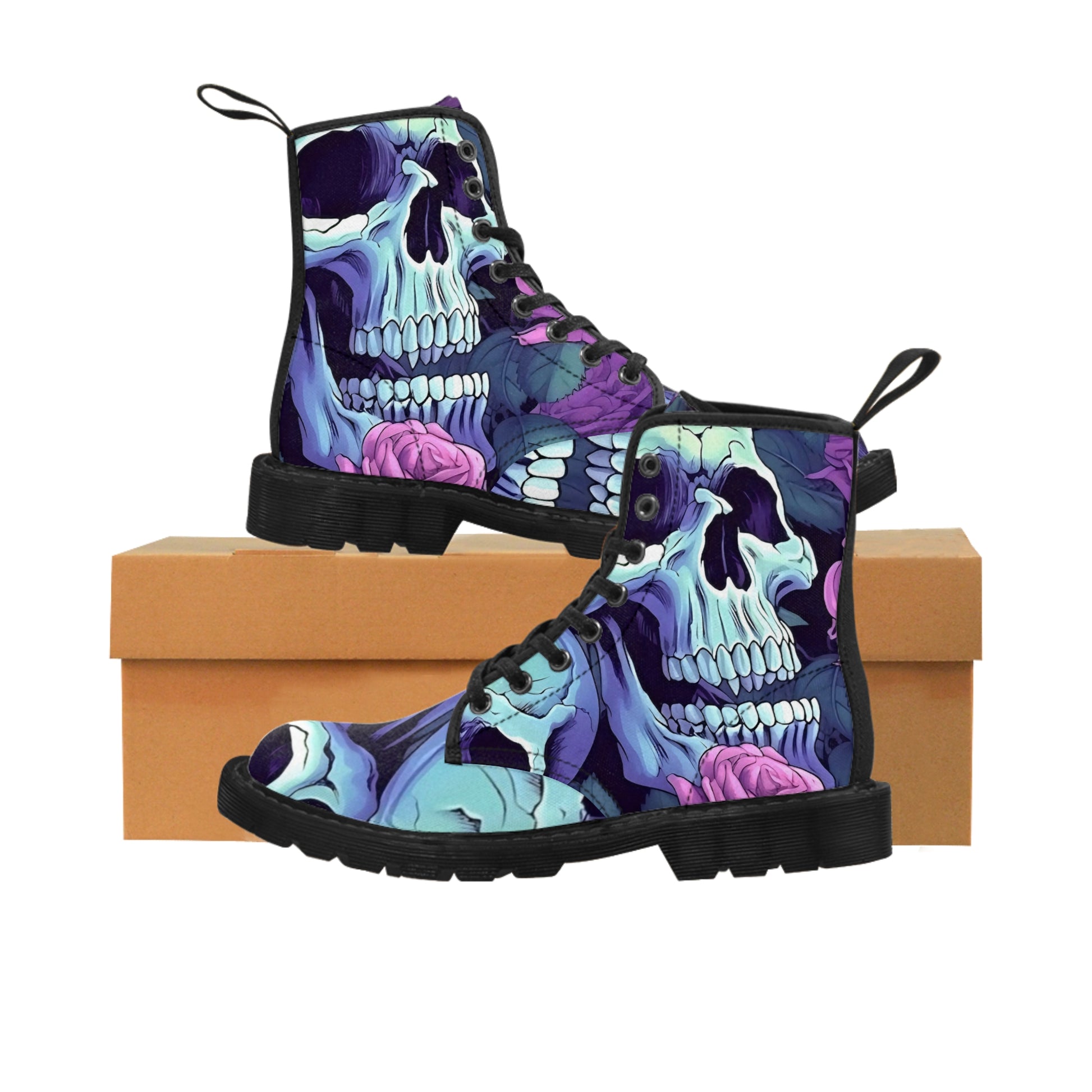 Purple/Blue Skull - Women's Canvas Boots - Rock n Royalty Designs