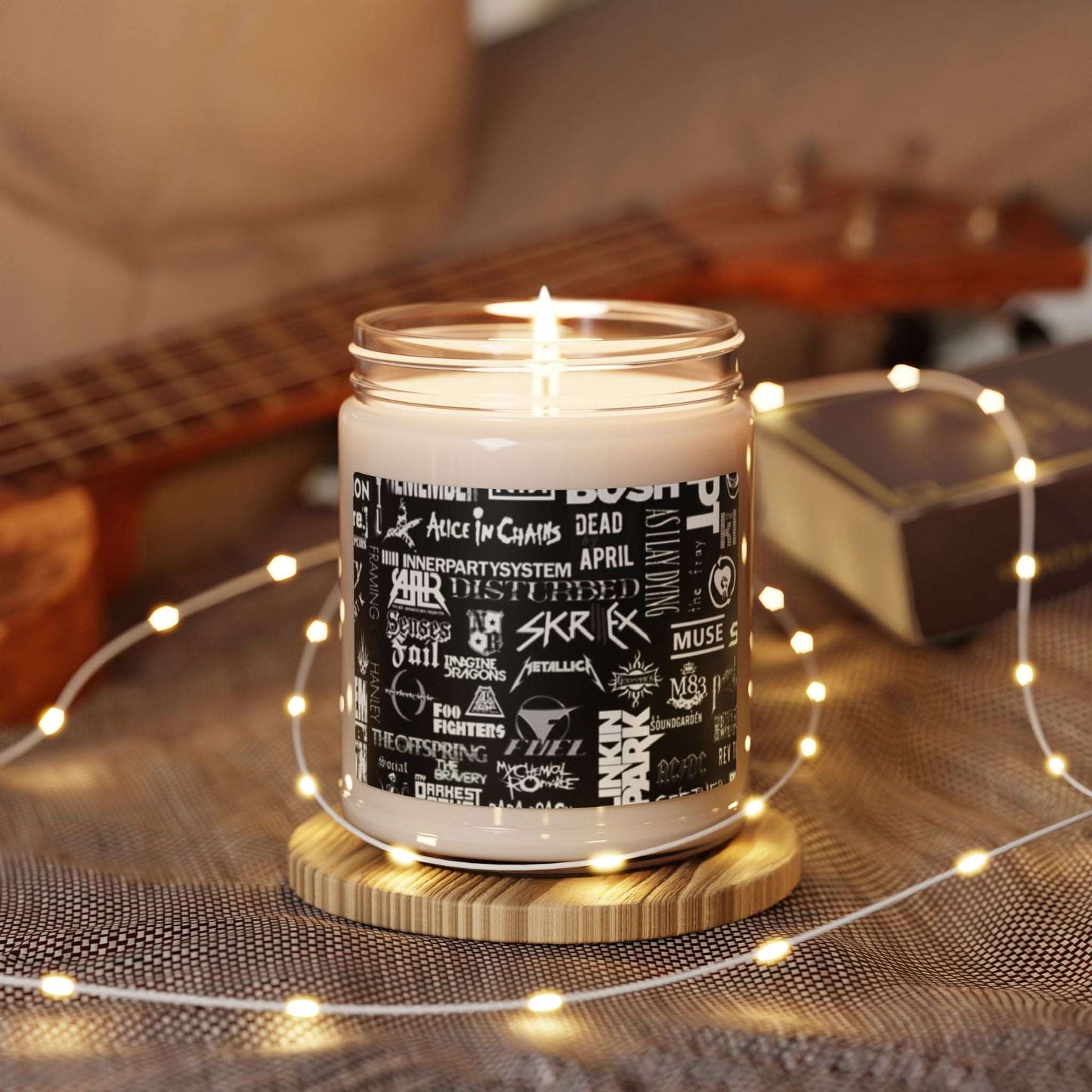 "Rock Legends Scented Candle | Alternative Metal Band Collage Jar | Music Lover's Home Decor" 9oz