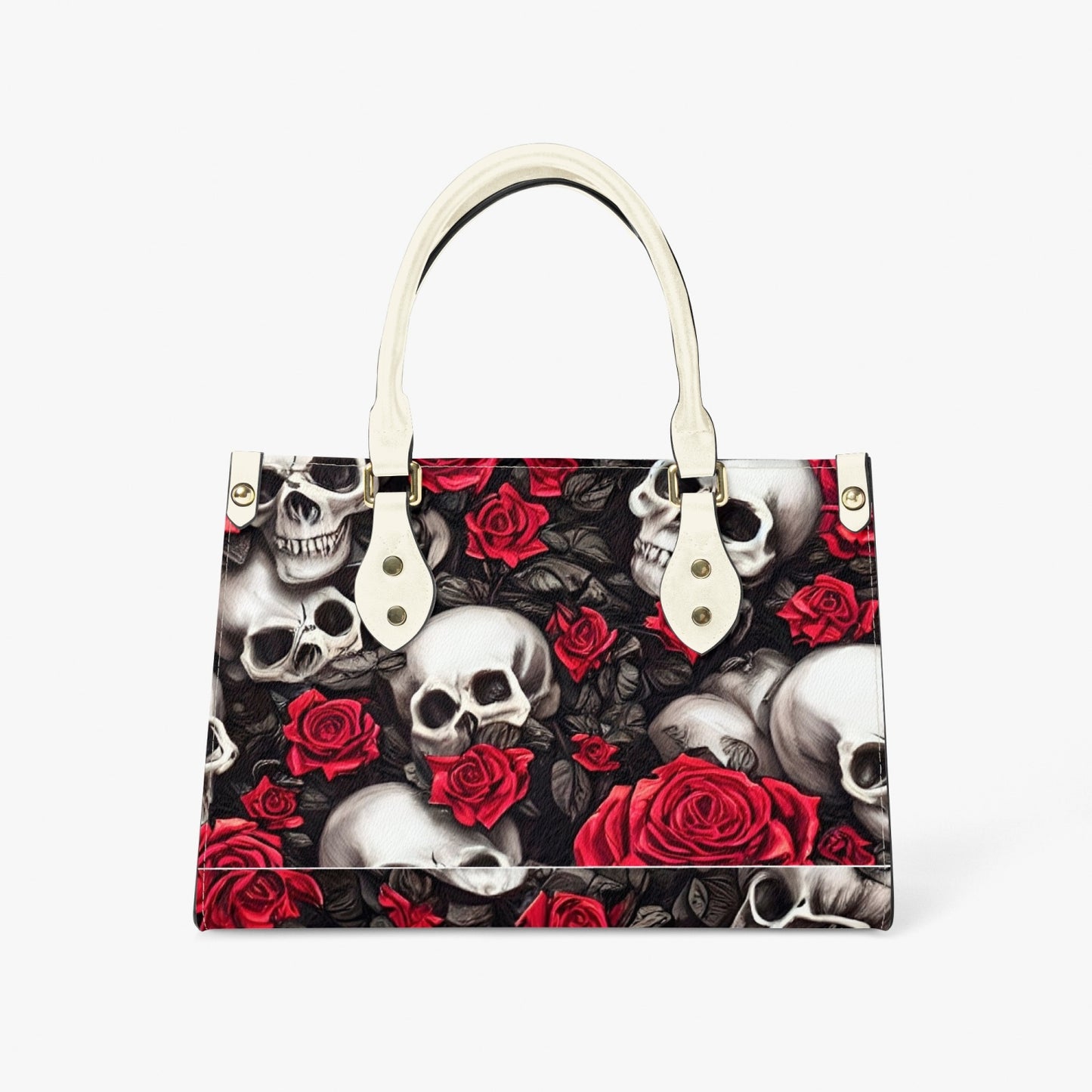 876. Tote Bag - Red Roses & Skull Design - Long Strap and Inner Bag