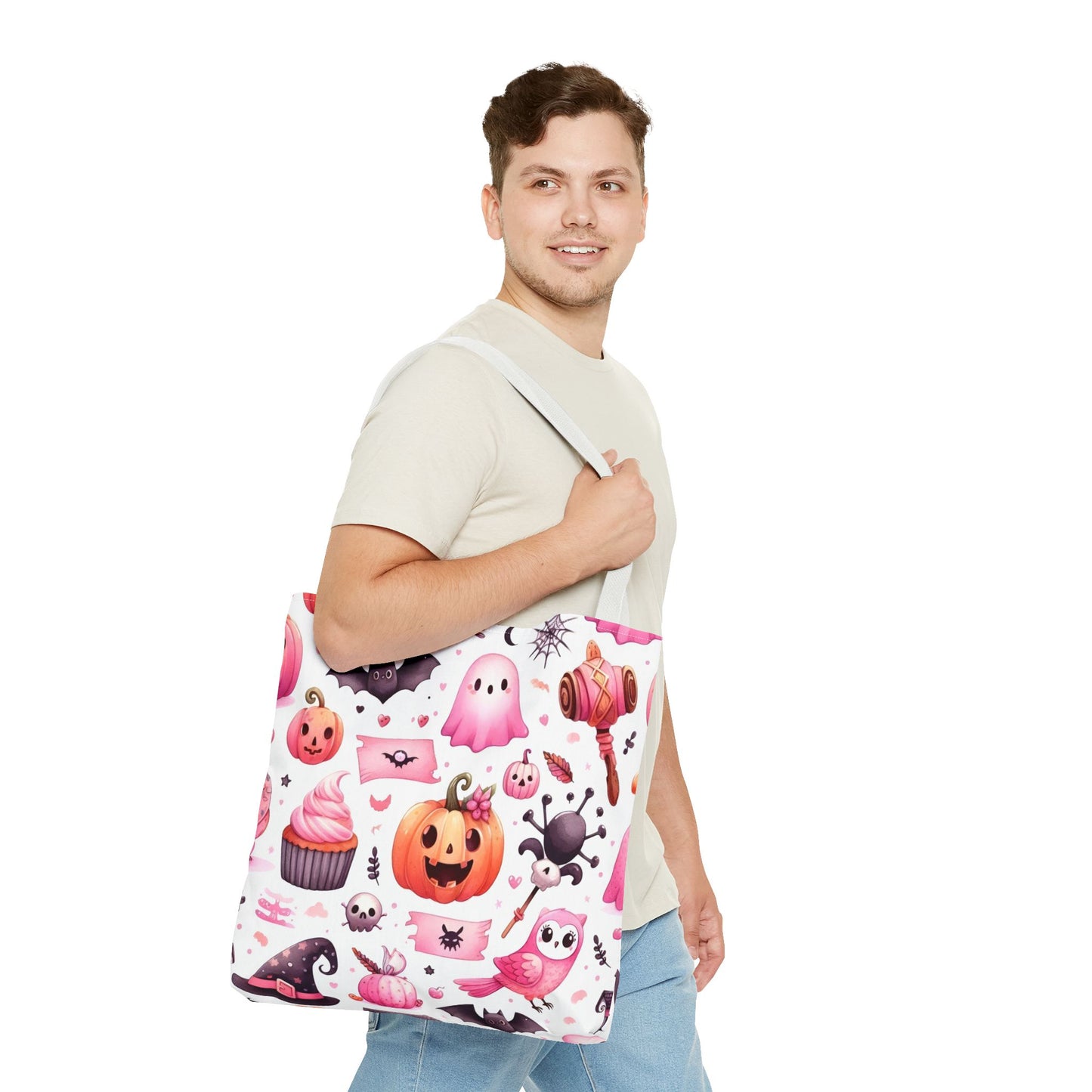 "Kawaii Halloween Tote Bag - Cute Ghost, Pumpkin & Spooky Treats Design" Printify