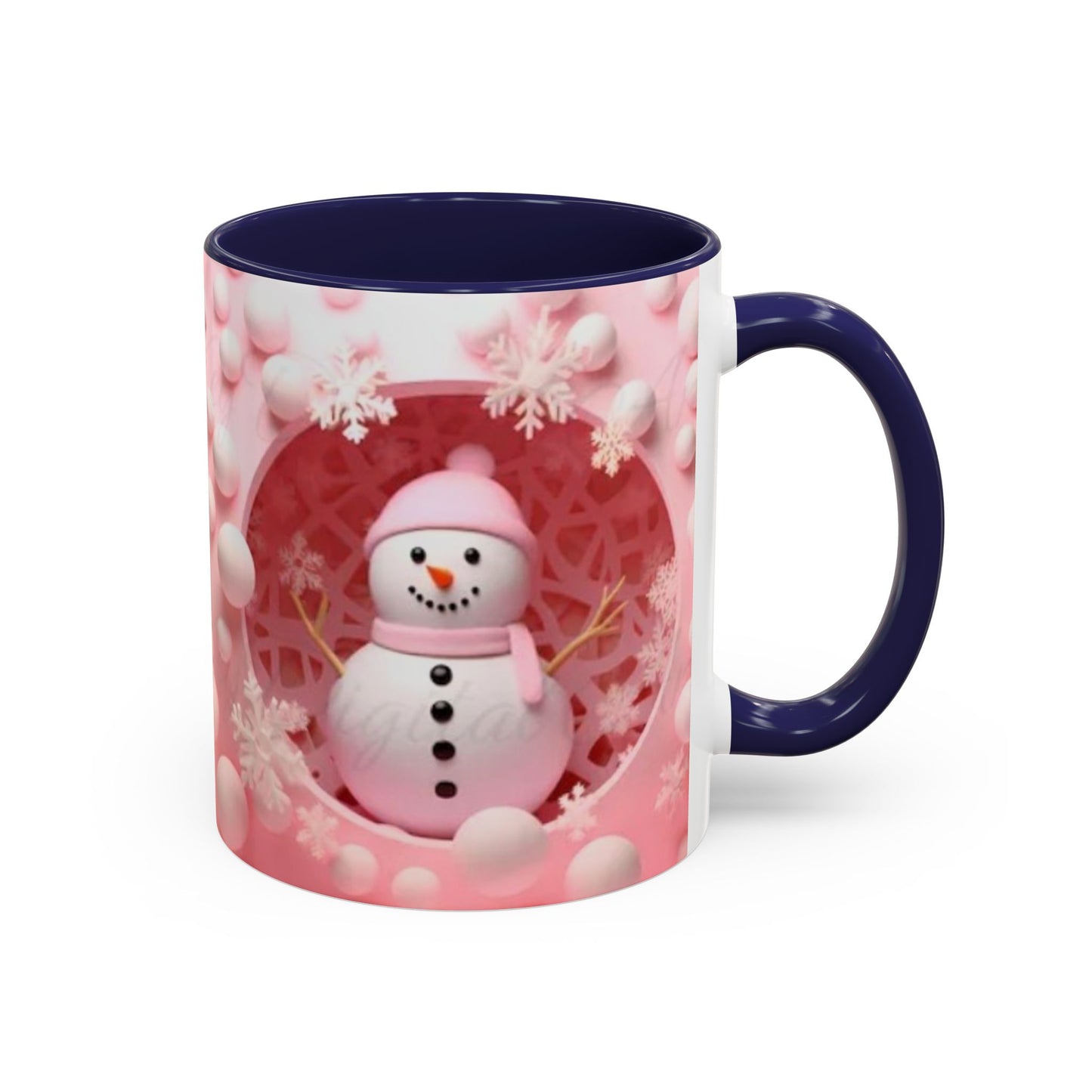 Snowman Coffee Mug, Pink Heart Winter Design (11oz) Printify