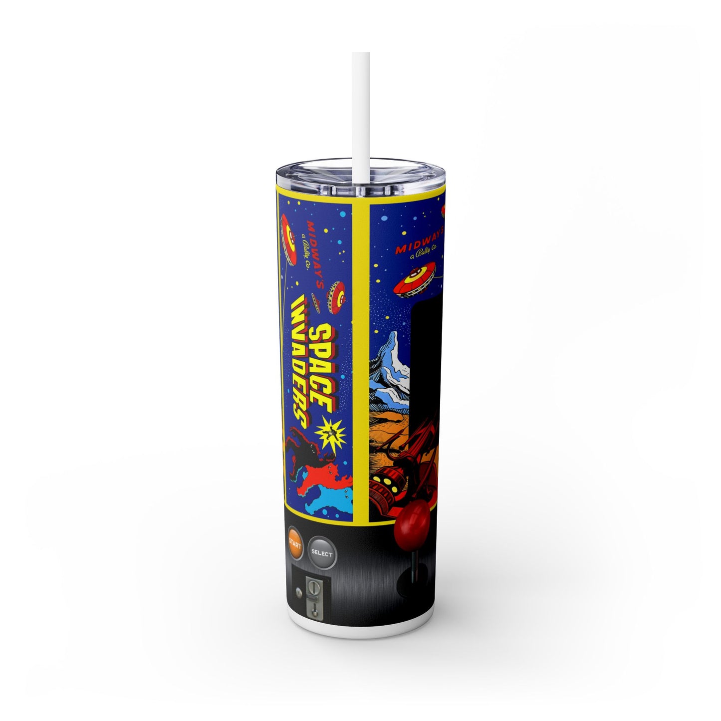 SPACE INVADERS ARCADE GAME - Skinny Tumbler with Straw, 20oz - Rock n Royalty Designs