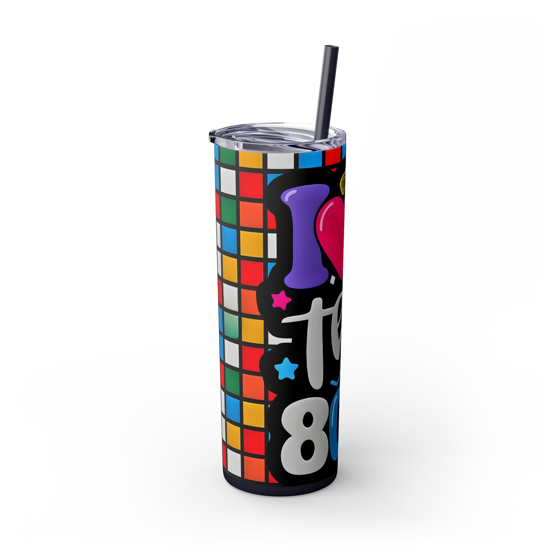 I ❤️ the 80s - Rubeks Cube Edition - Skinny Tumbler with Straw, 20oz ) / - Rock n Royalty Designs