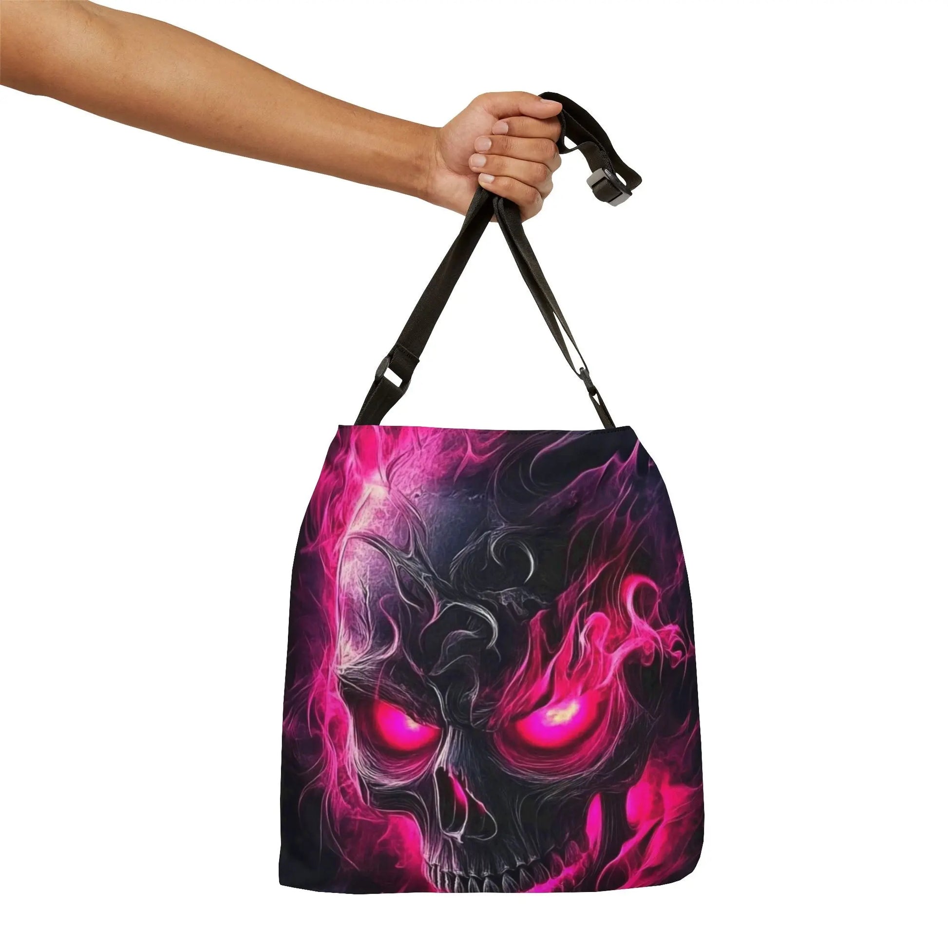 PINK SKULL FIERY DESIGN Adjustable Tote Bag (AOP) - Rock n Royalty Designs