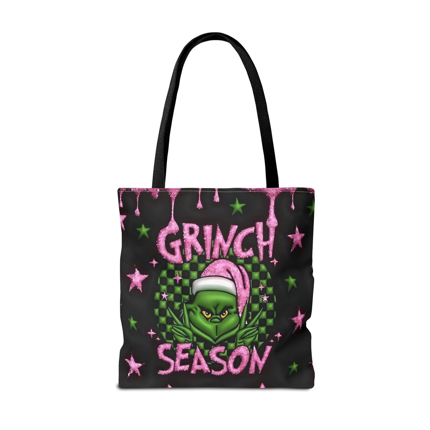 "Grinch Season Tote Bag - Christmas Holiday Shopping Handbag with Pink and Green Design" Printify