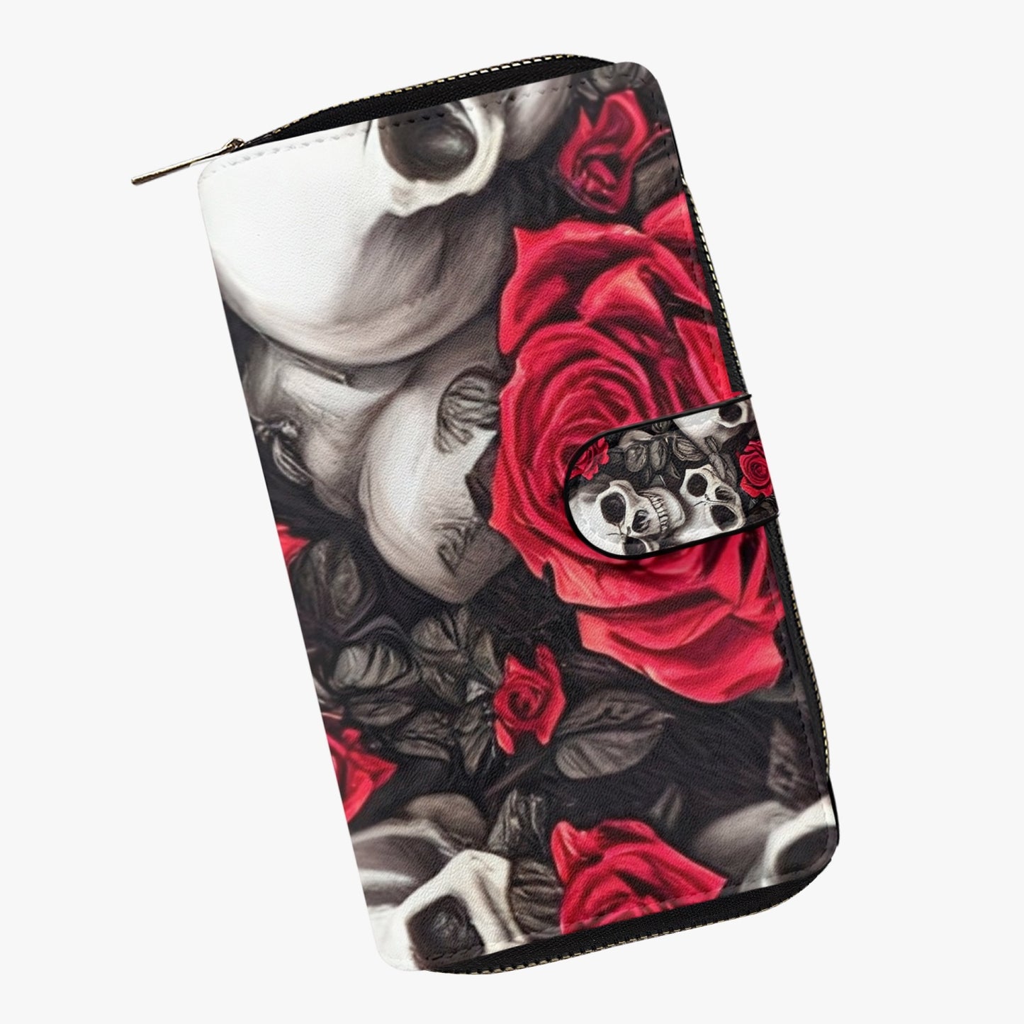 728. Skull & Roses Design (Blk/Red) Flap Wallet