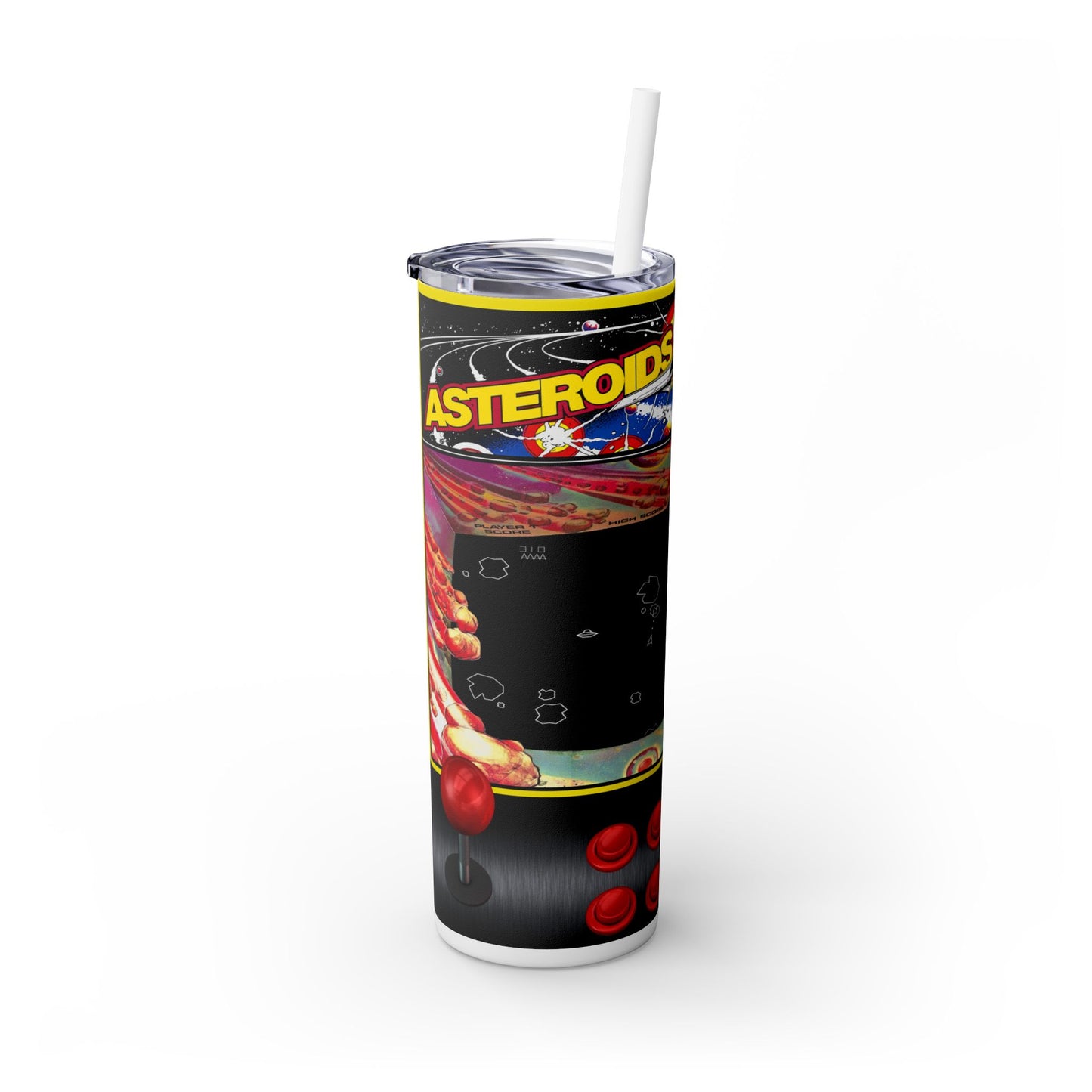 ASTROIDS ARCADE GAME - Skinny Tumbler with Straw, 20oz - Rock n Royalty Designs