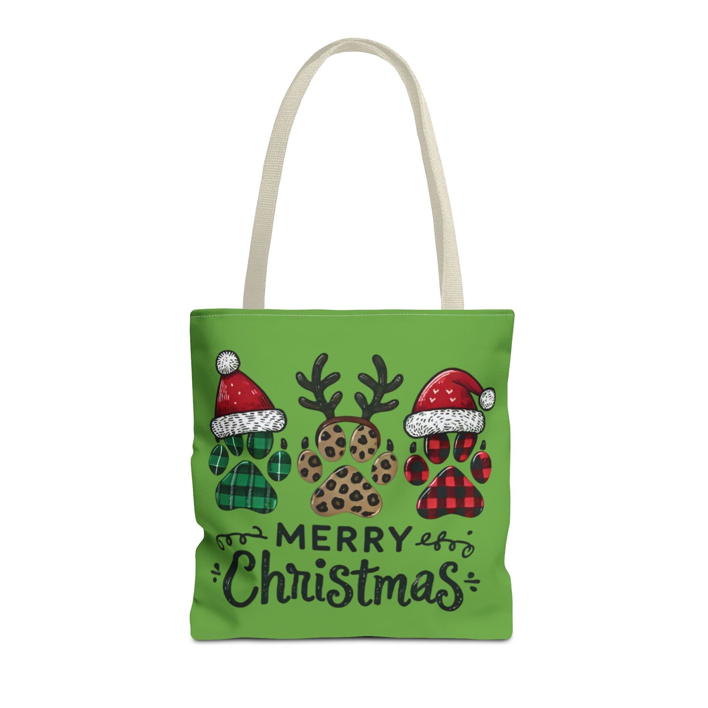 "Merry Doggie Christmas: Festive Paw Print Tote Bag for Dog Lovers" Printify