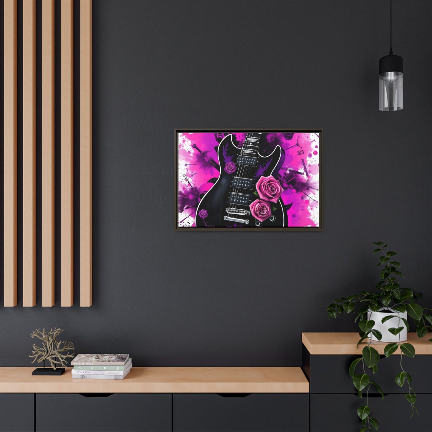 Canvas Art Print 1 of 4 - VIBRAINT Purple Guitar with Skulls and Pink Roses - Rock n Royalty Designs