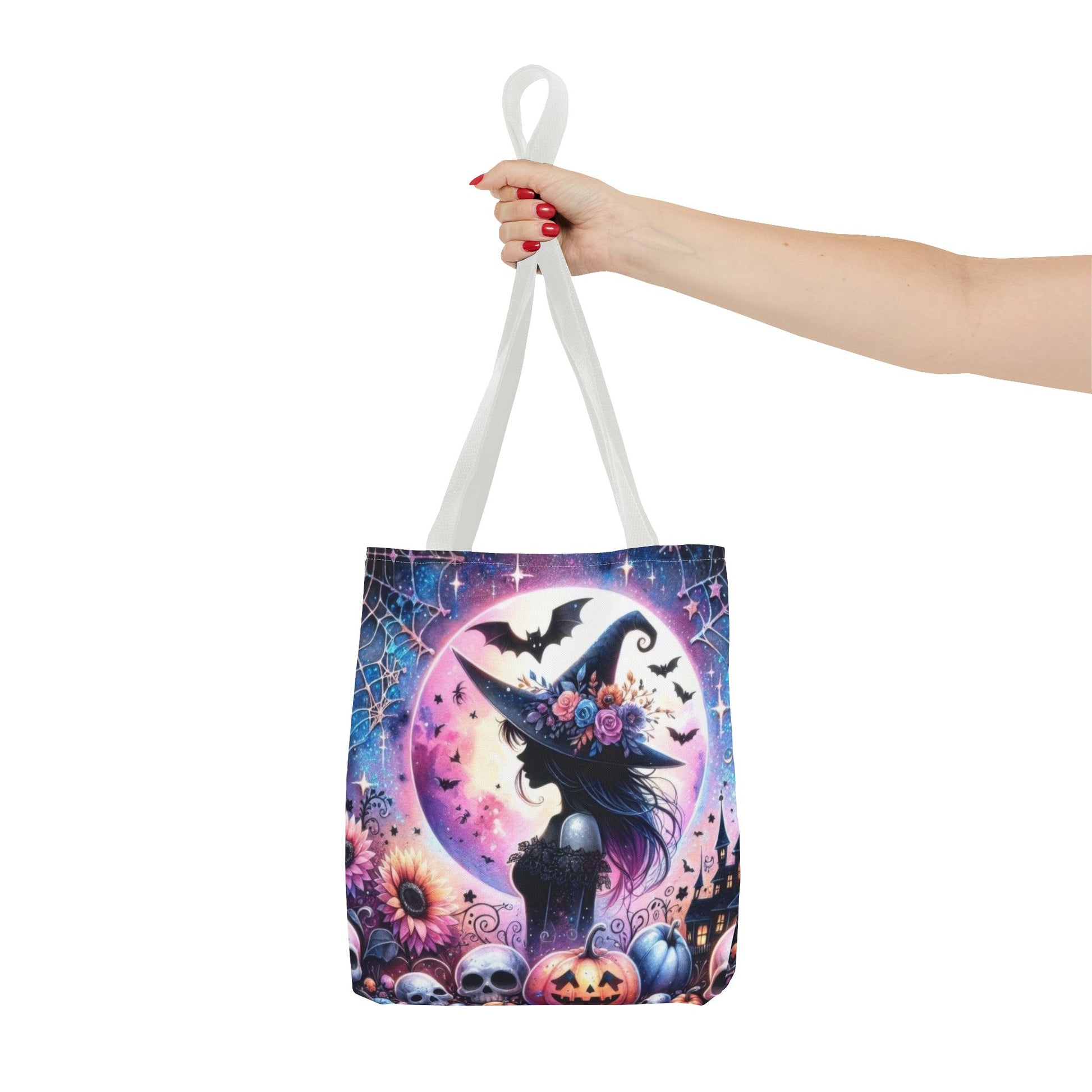 "Mystical Witch Tote Bag - Celestial Moon and Bat Design (AOP)" Printify