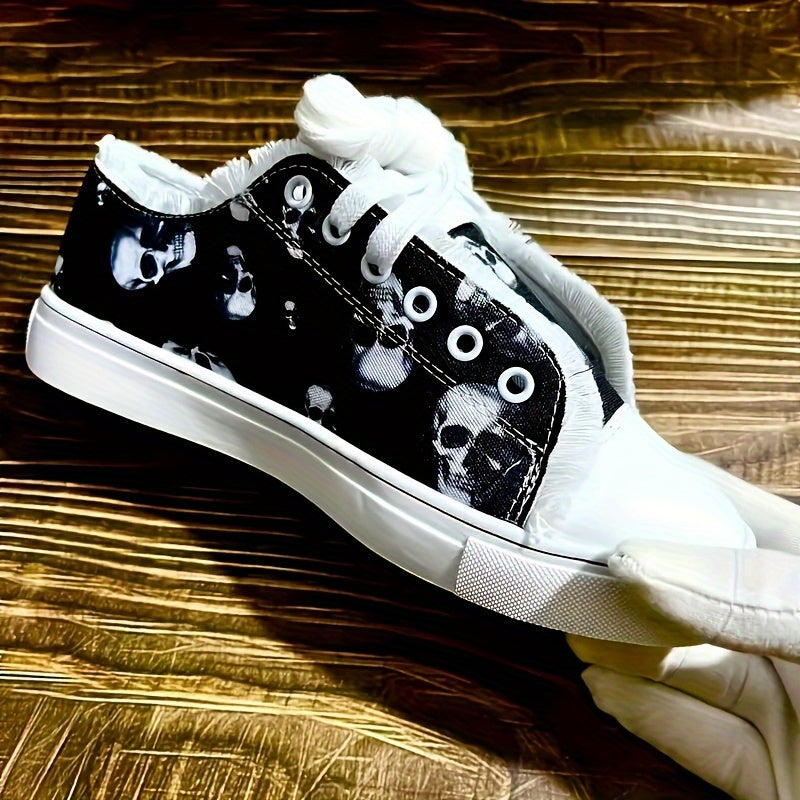 Women's Skull Print Canvas Shoes"  Step into style with these Limited Edition Women's skull shoes! Rock n Royalty Designs