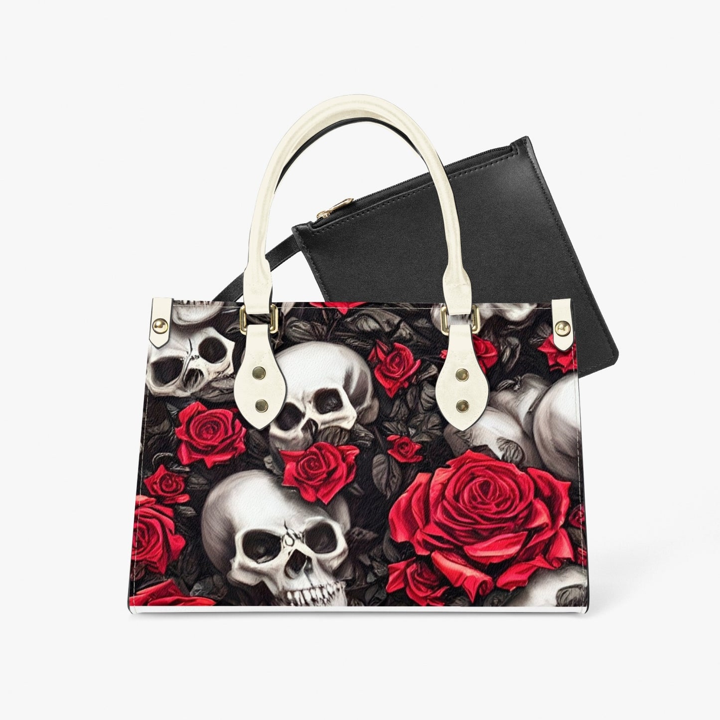 876. Tote Bag - Red Roses & Skull Design - Long Strap and Inner Bag