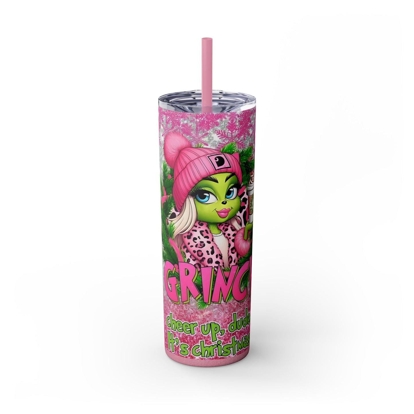 "Grinch Christmas Tumbler - Funny Holiday Drink Cup with Straw" Printify