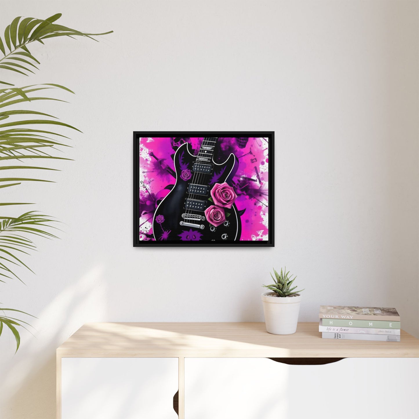 Canvas Art Print 1 of 4 - VIBRAINT Purple Guitar with Skulls and Pink Roses - Rock n Royalty Designs