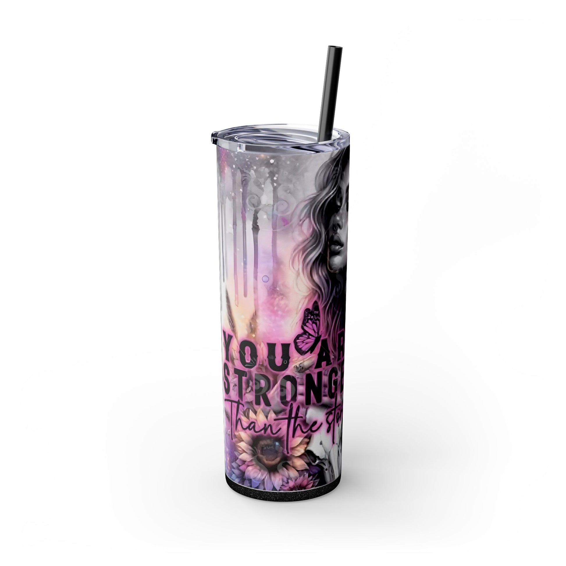 Stronger than you think - Skinny Tumbler with Straw, 20oz - Rock n Royalty Designs