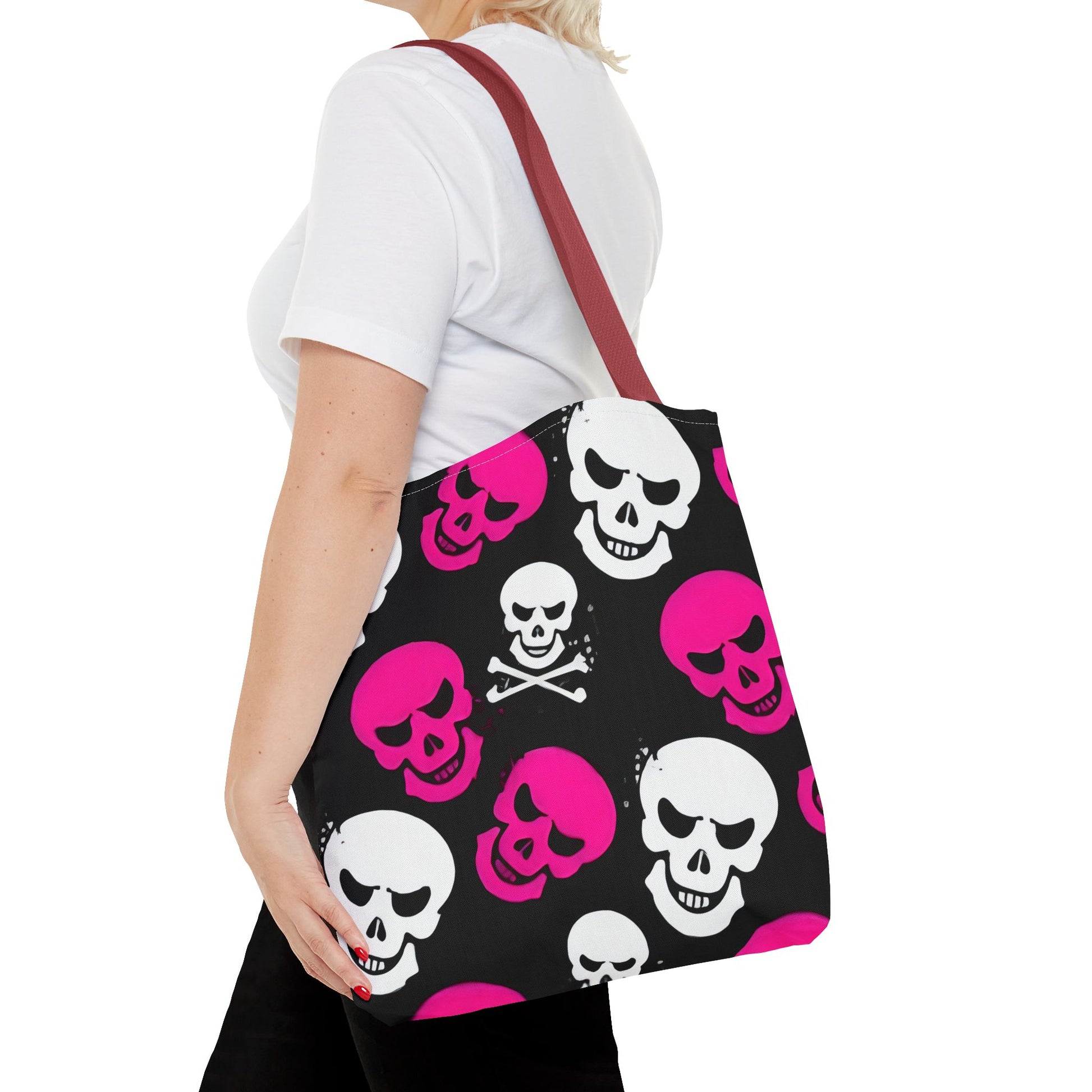 BLK WHT PINK SKULL - Tote Bag (AOP) - Rock n Royalty Designs