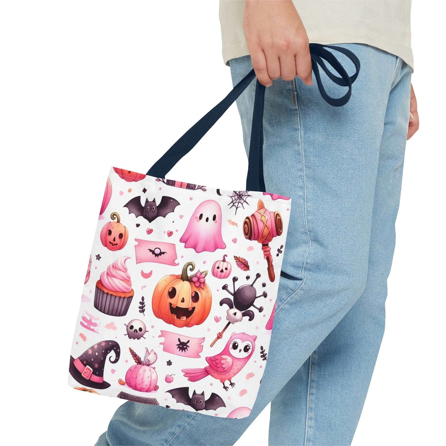 "Kawaii Halloween Tote Bag - Cute Ghost, Pumpkin & Spooky Treats Design"