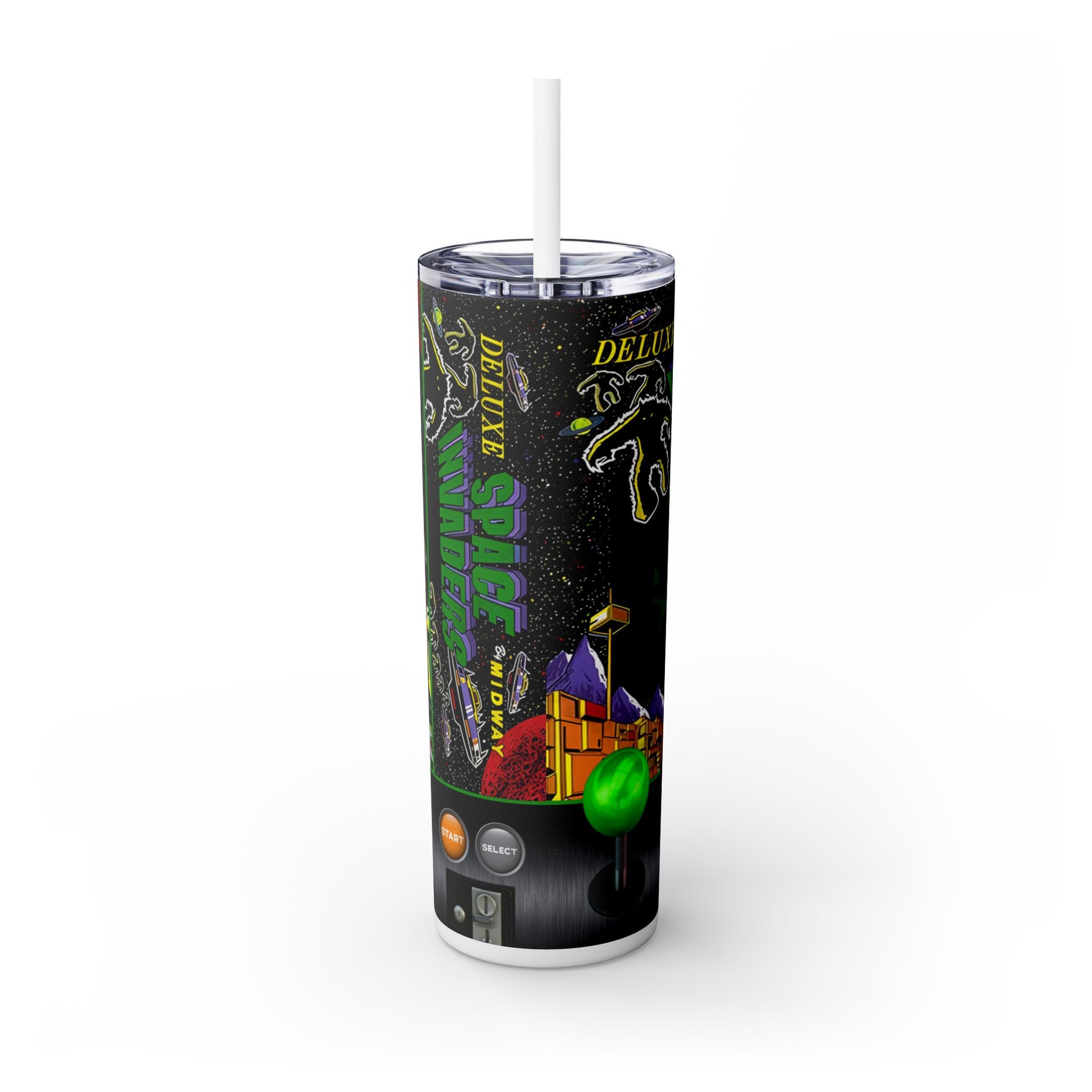 SPACE INVADERS DELUXE ARCADE GAME - Skinny Tumbler with Straw, 20oz - Rock n Royalty Designs