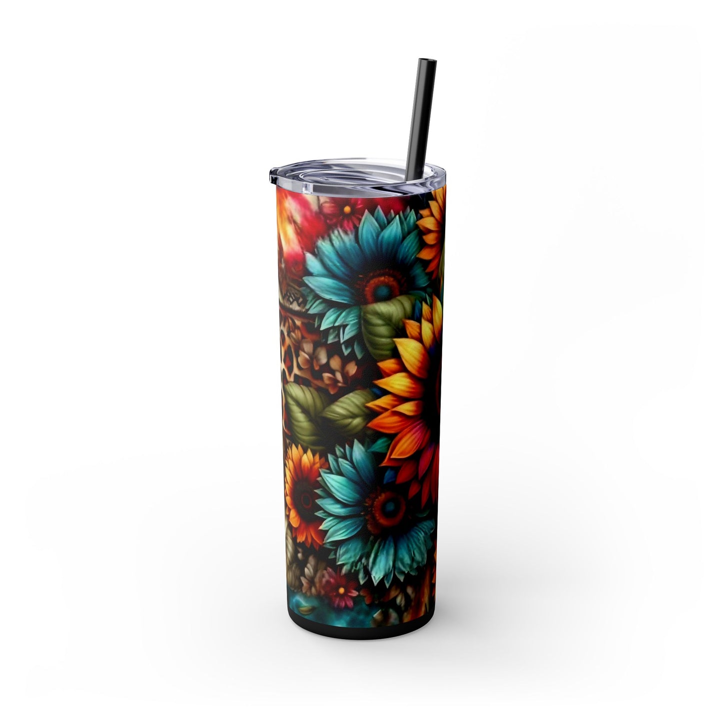 COLORFUL SUNFLOWERS - Skinny Tumbler with Straw, 20oz - Rock n Royalty Designs