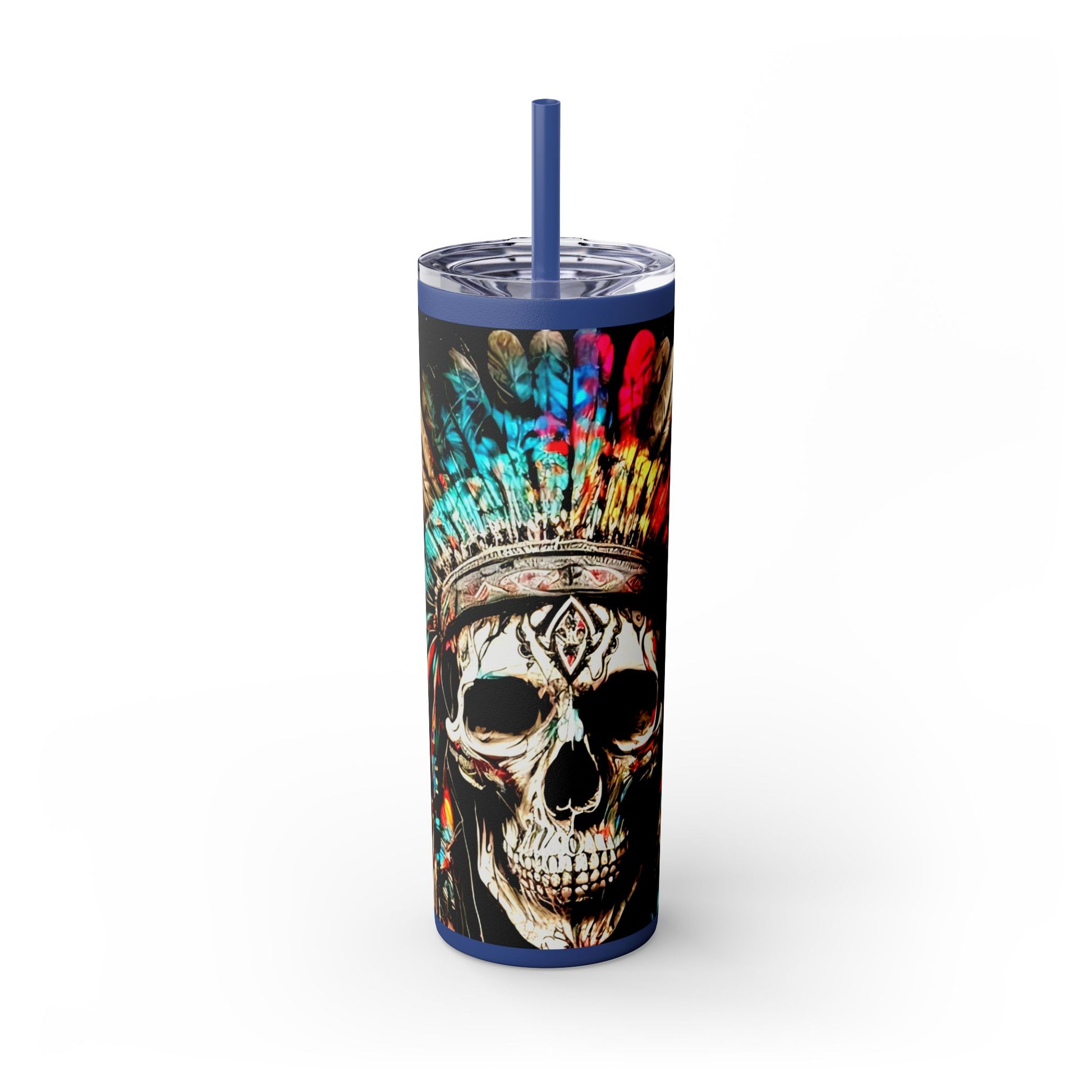 All colors Skull Indian - Skinny Tumbler with Straw, 20oz Printify