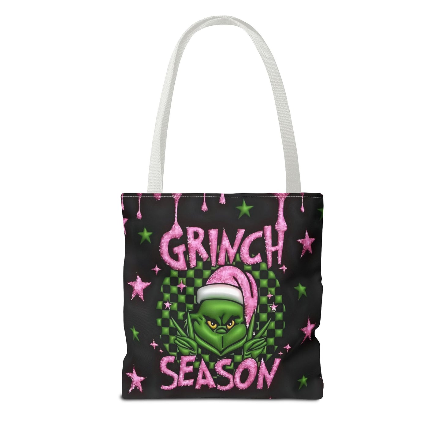 "Grinch Season Tote Bag - Christmas Holiday Shopping Handbag with Pink and Green Design" Printify