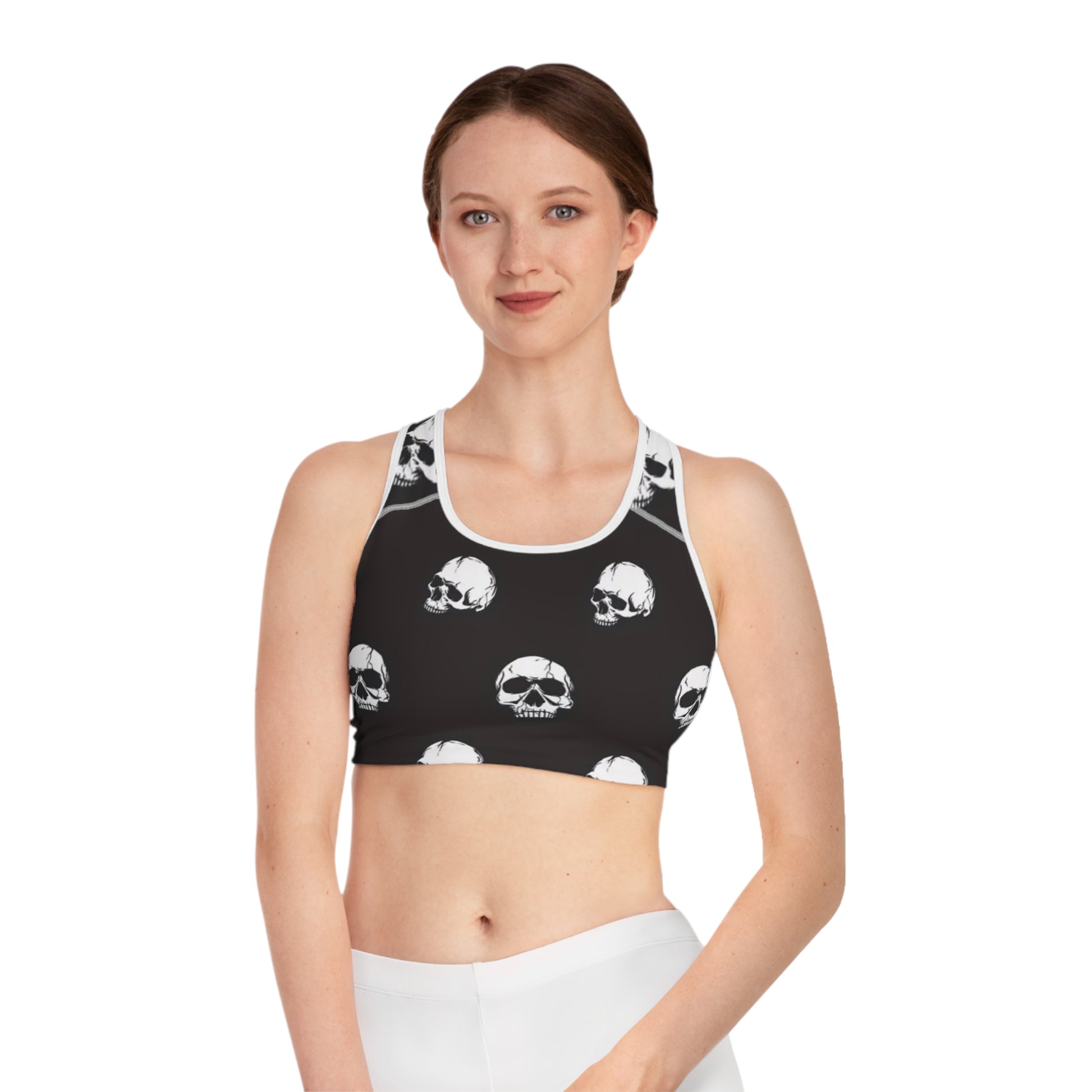 SKULL BLACK & WHITE - Sports Bra (AOP) - Rock n Royalty Designs