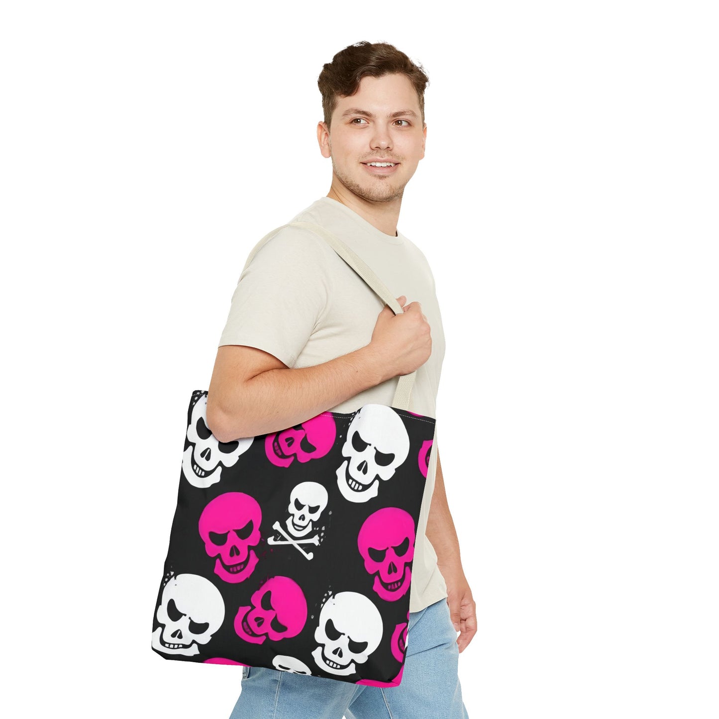 BLK WHT PINK SKULL - Tote Bag (AOP) - Rock n Royalty Designs