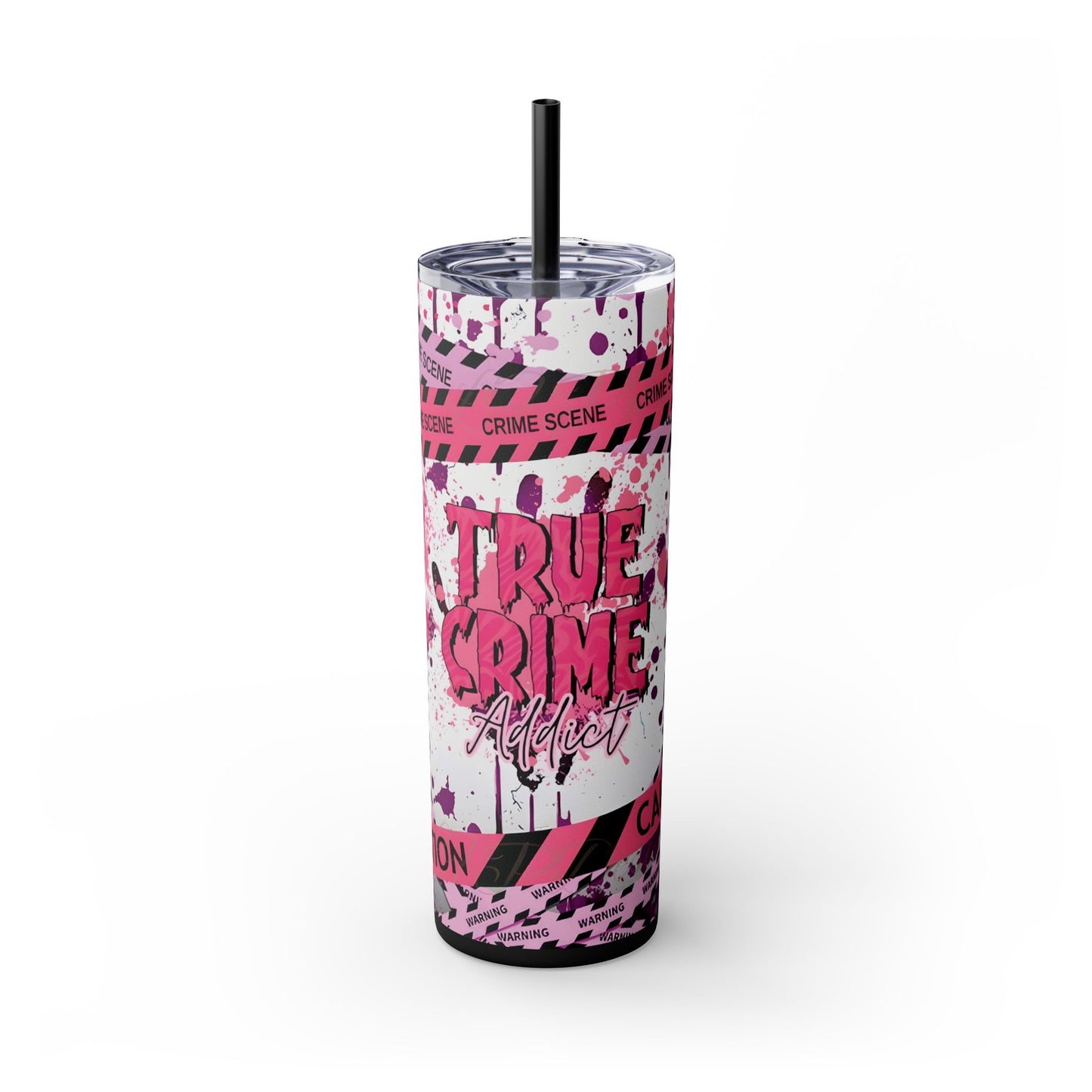 True Crime Pink - Skinny Tumbler with Straw, 20oz - Rock n Royalty Designs