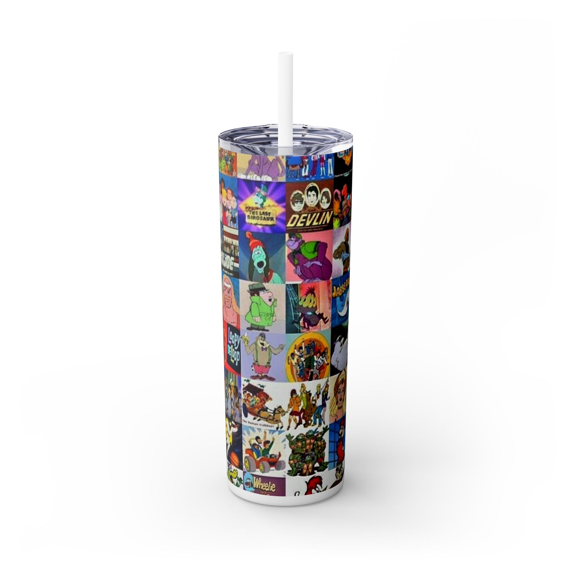 70S & 80S CARTOON CHARACTERS -Skinny Tumbler with Straw, 20oz - Rock n Royalty Designs