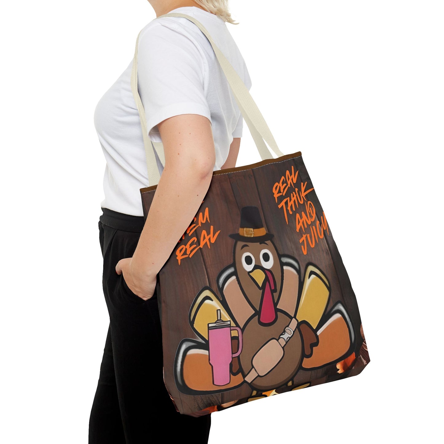 "Real Thick and Juicy Turkey Thanksgiving Tote Bag | Funny Holiday Shopping Bag" Printify