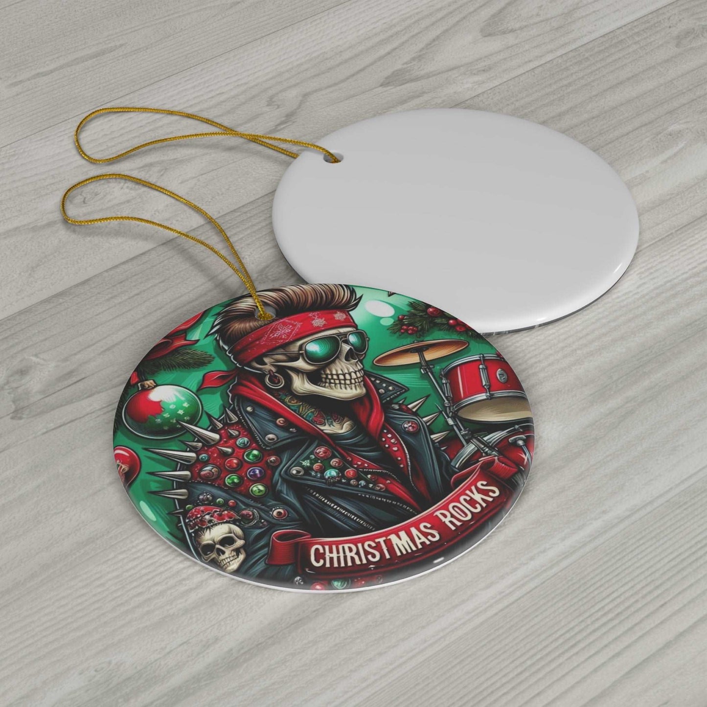 "Christmas Rocks: Punk Rock Skull Holiday Ornament Design"