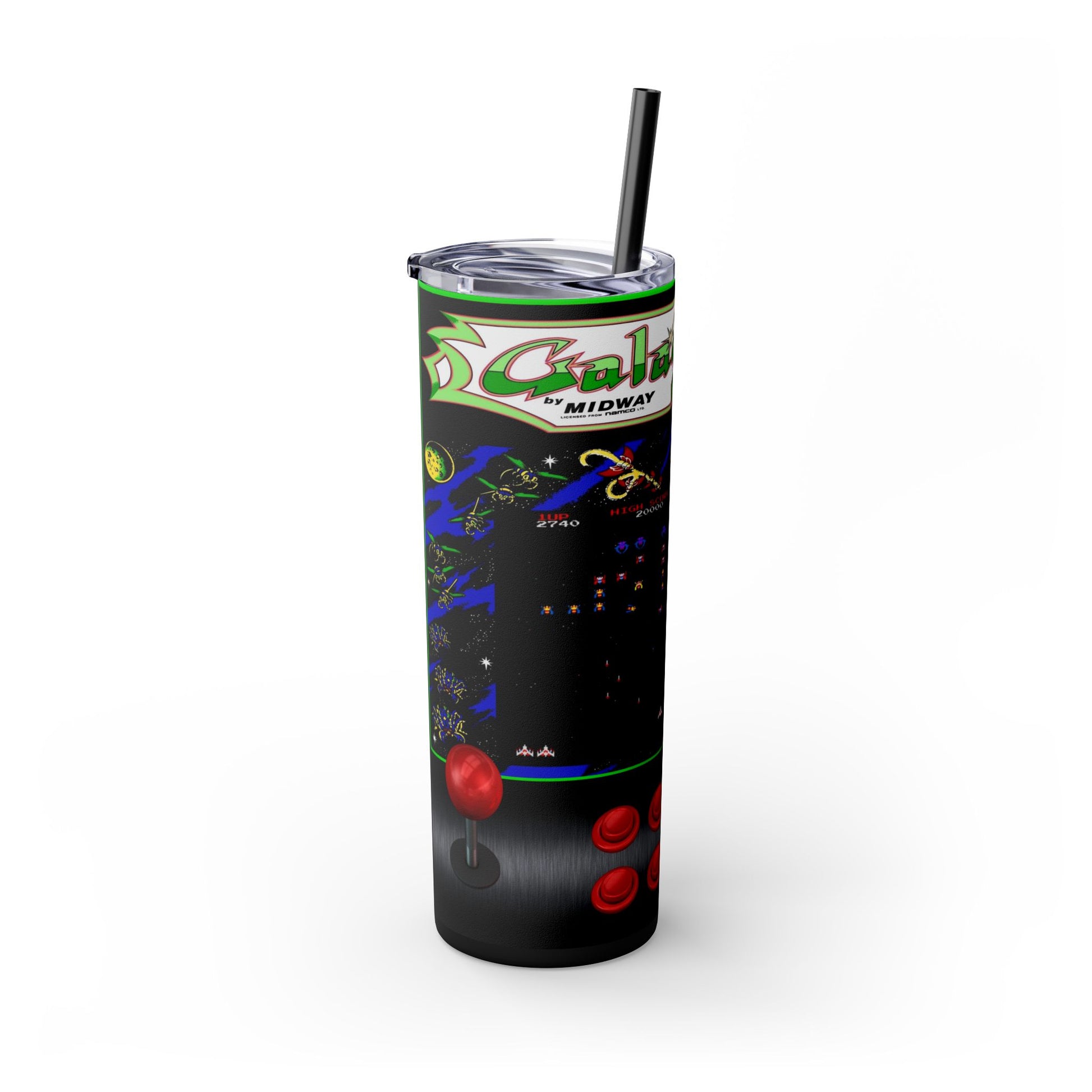 GALAGA ARCADE GAME- Skinny Tumbler with Straw, 20oz - Rock n Royalty Designs