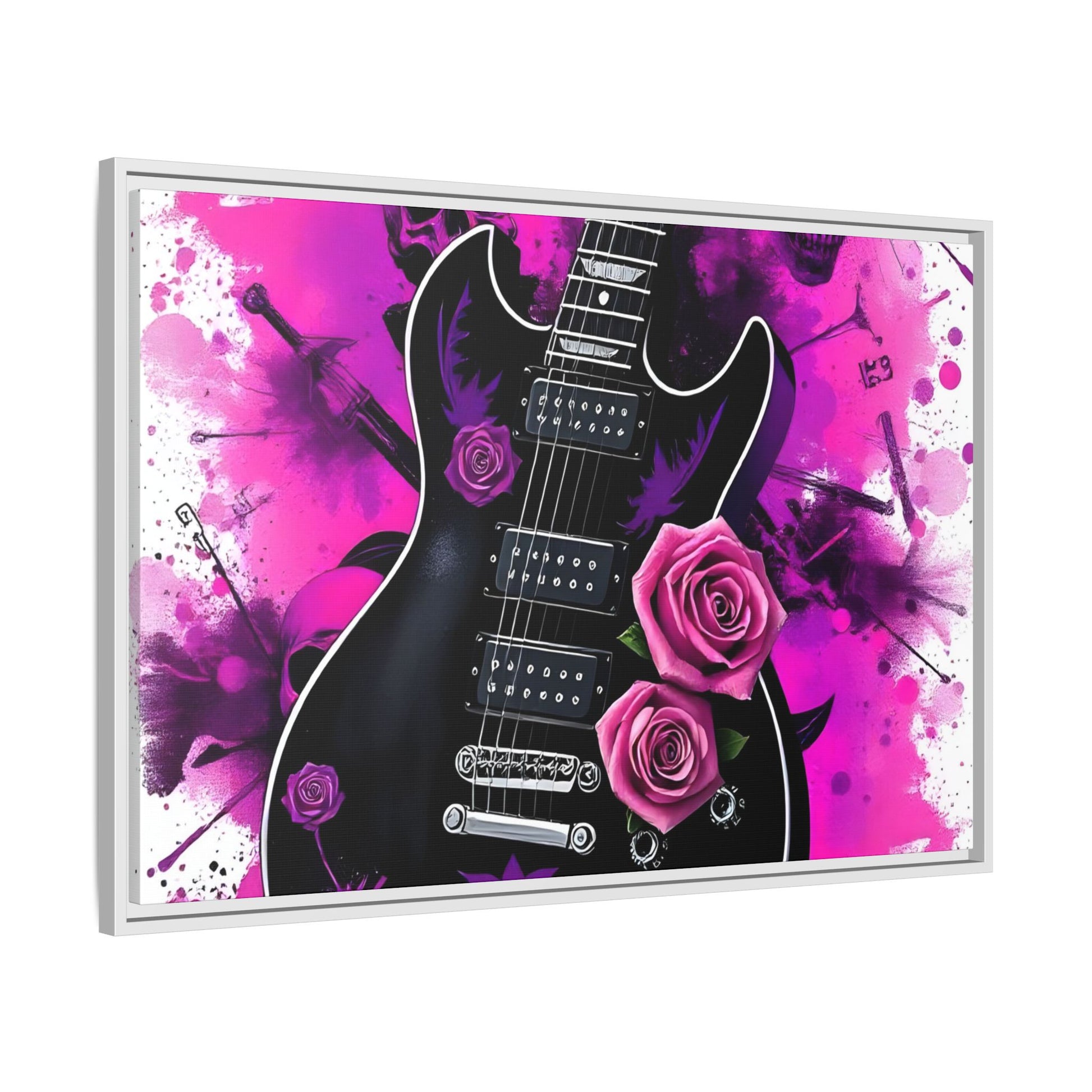 Canvas Art Print 1 of 4 - VIBRAINT Purple Guitar with Skulls and Pink Roses - Rock n Royalty Designs