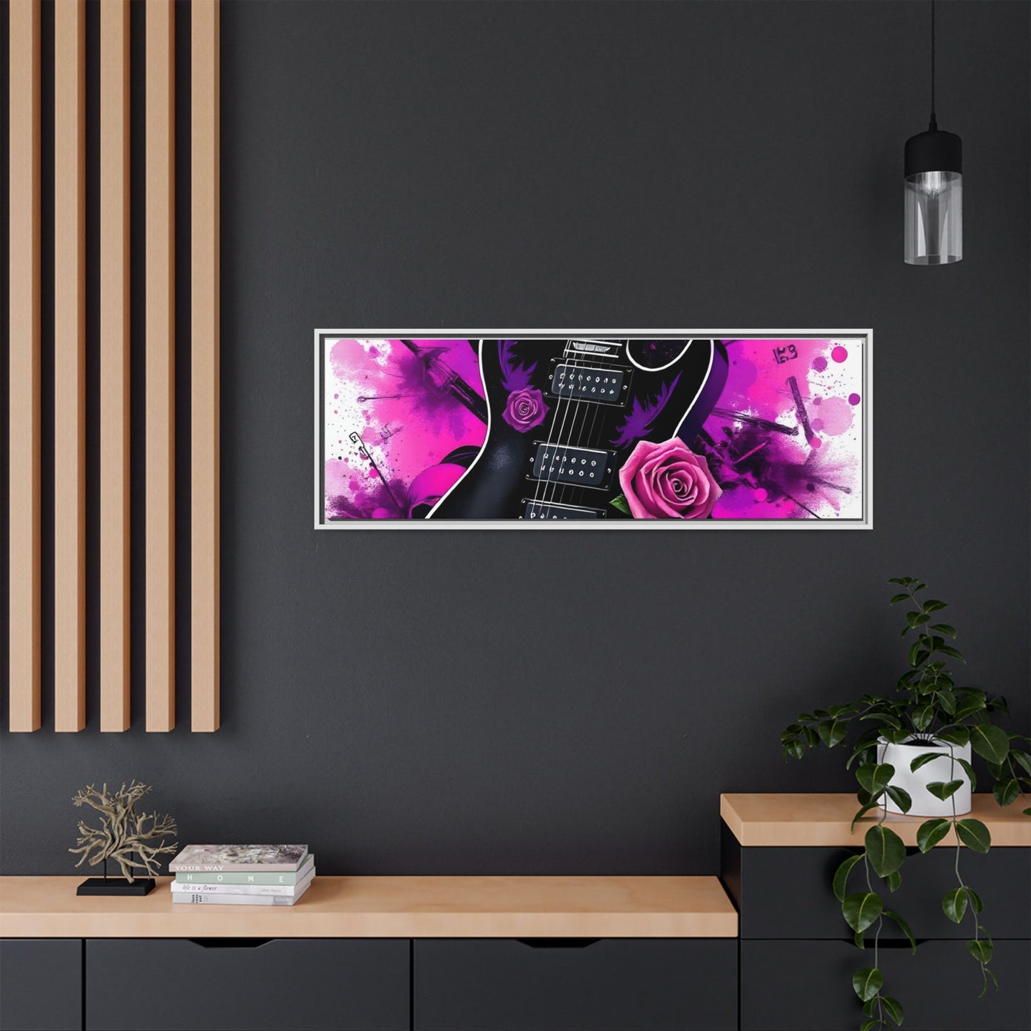 Canvas Art Print 1 of 4 - VIBRAINT Purple Guitar with Skulls and Pink Roses - Rock n Royalty Designs