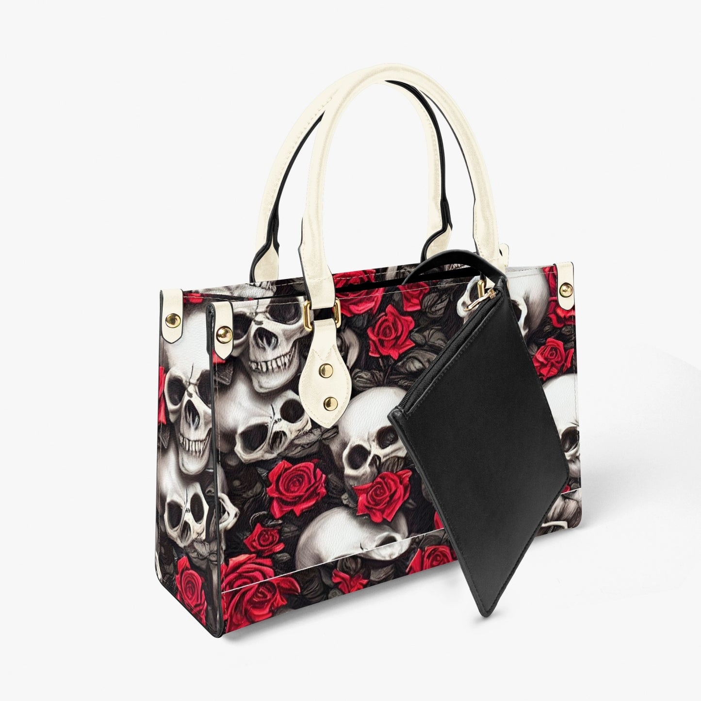 876. Tote Bag - Red Roses & Skull Design - Long Strap and Inner Bag