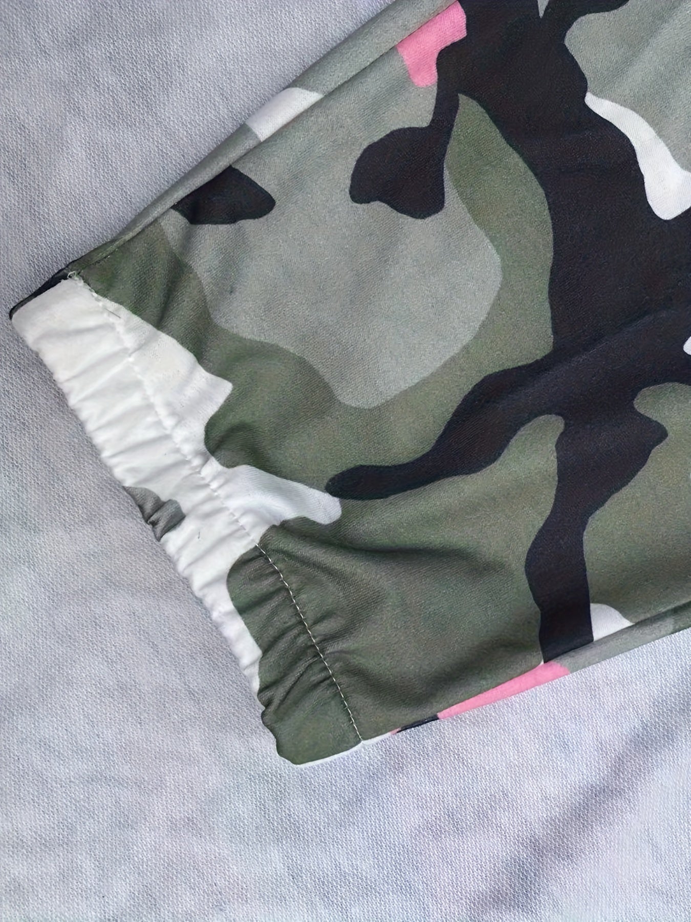 Women's Camo Print Cuffed Pants, grey, white, pink - Rock n Royalty Designs