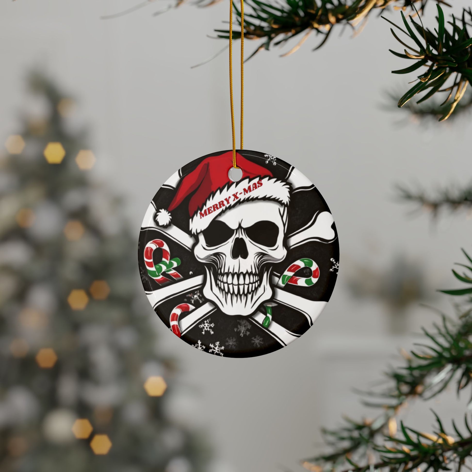 Merry X-Mas Skull Ssnta Hat - Ceramic Ornaments, 2-Side Print, (1pc, 3pcs, 5pcs, 10pcs) - Rock n Royalty Designs