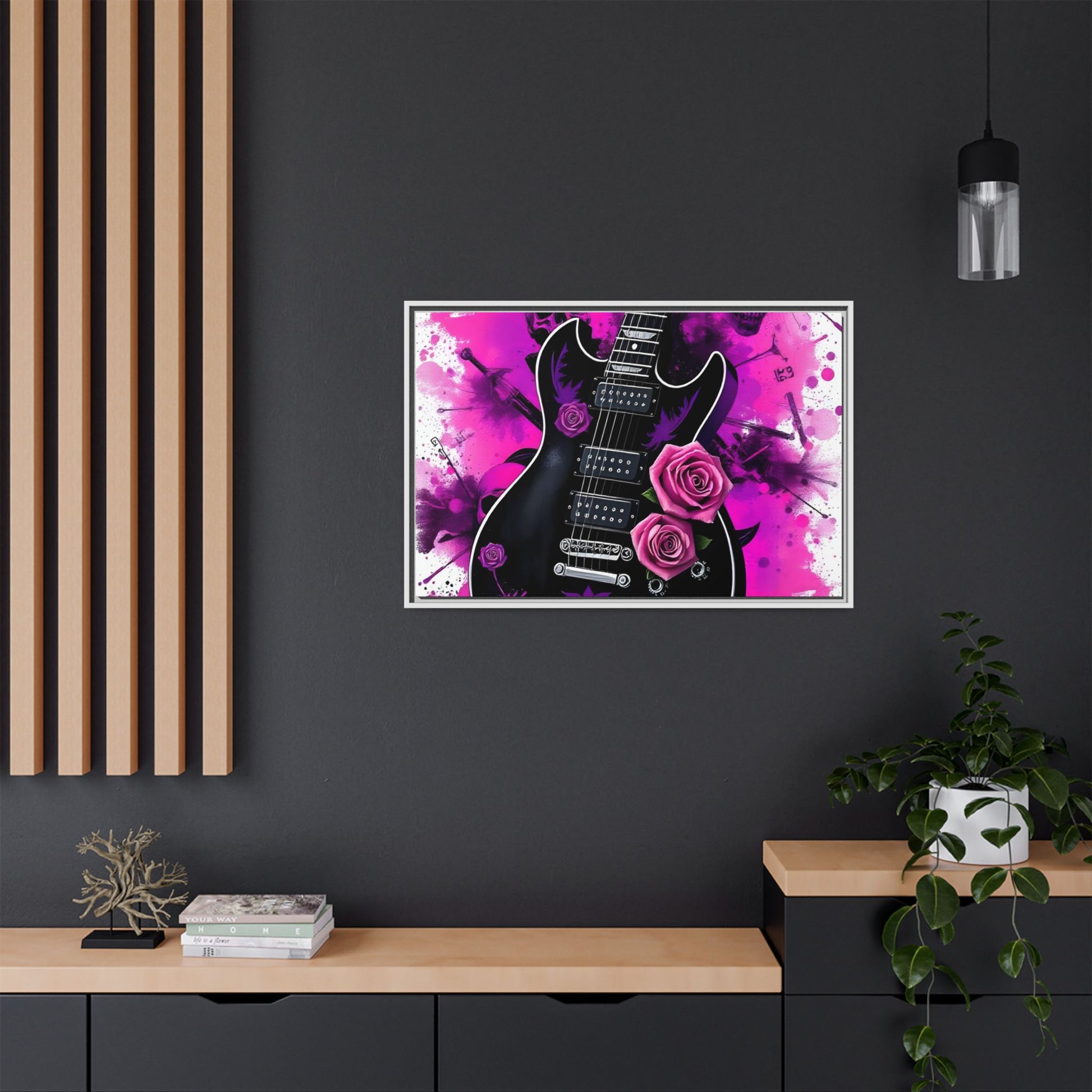 Canvas Art Print 1 of 4 - VIBRAINT Purple Guitar with Skulls and Pink Roses - Rock n Royalty Designs