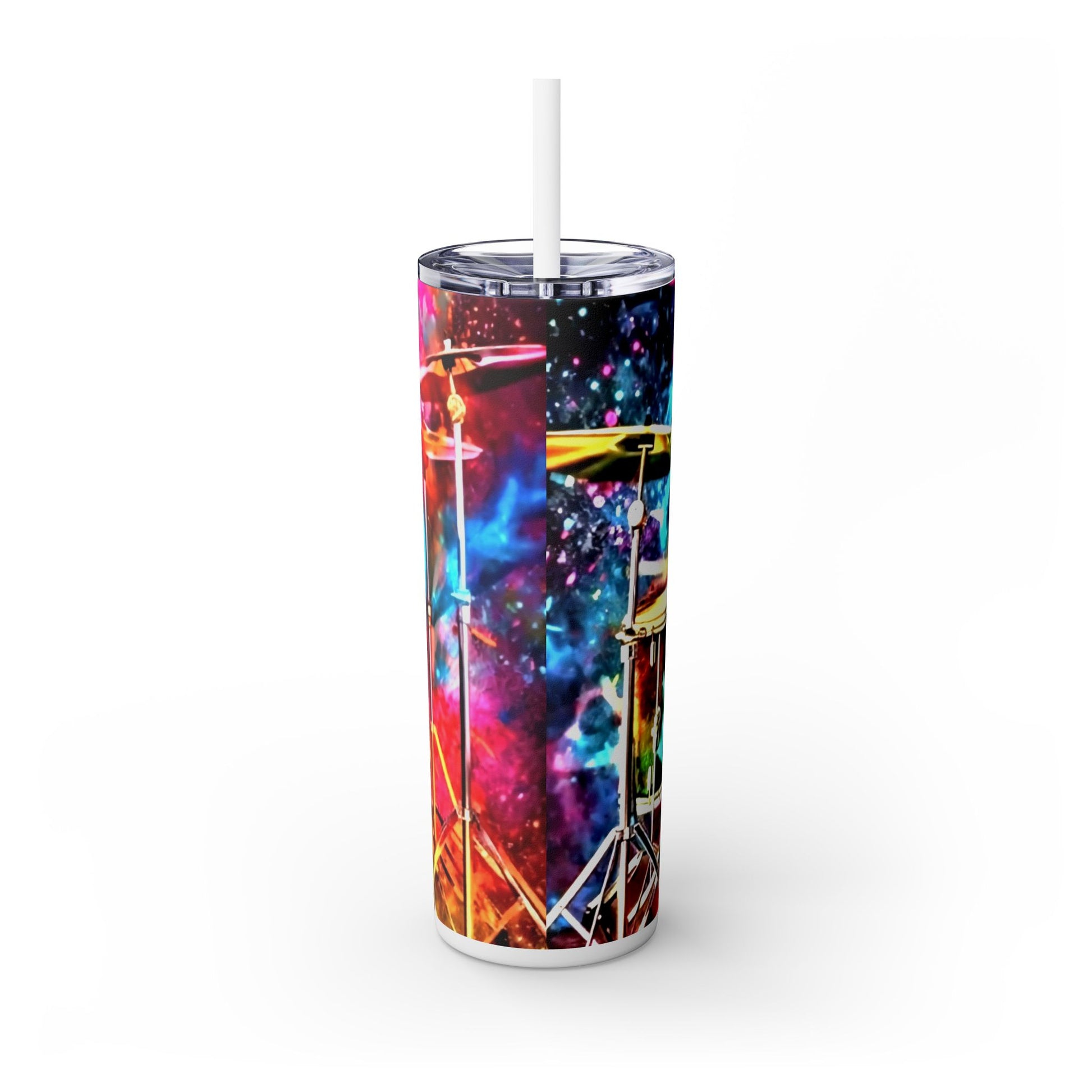 VIVID DRUMSET  Skinny Tumbler with Straw, 20oz Printify