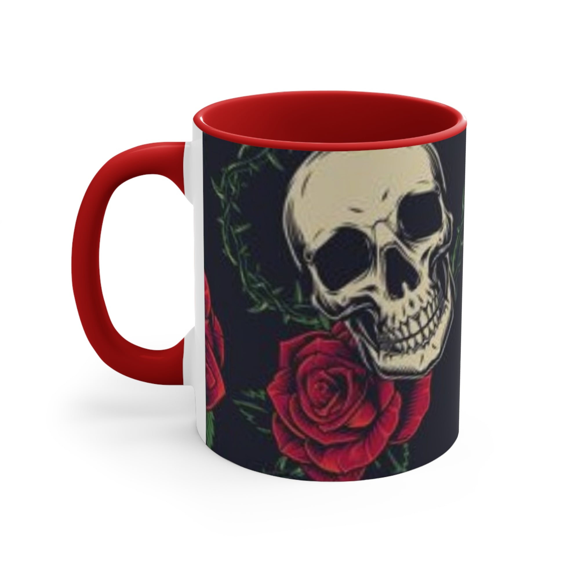 "Gothic Skull and Roses Coffee Mug - Red Interior" Printify