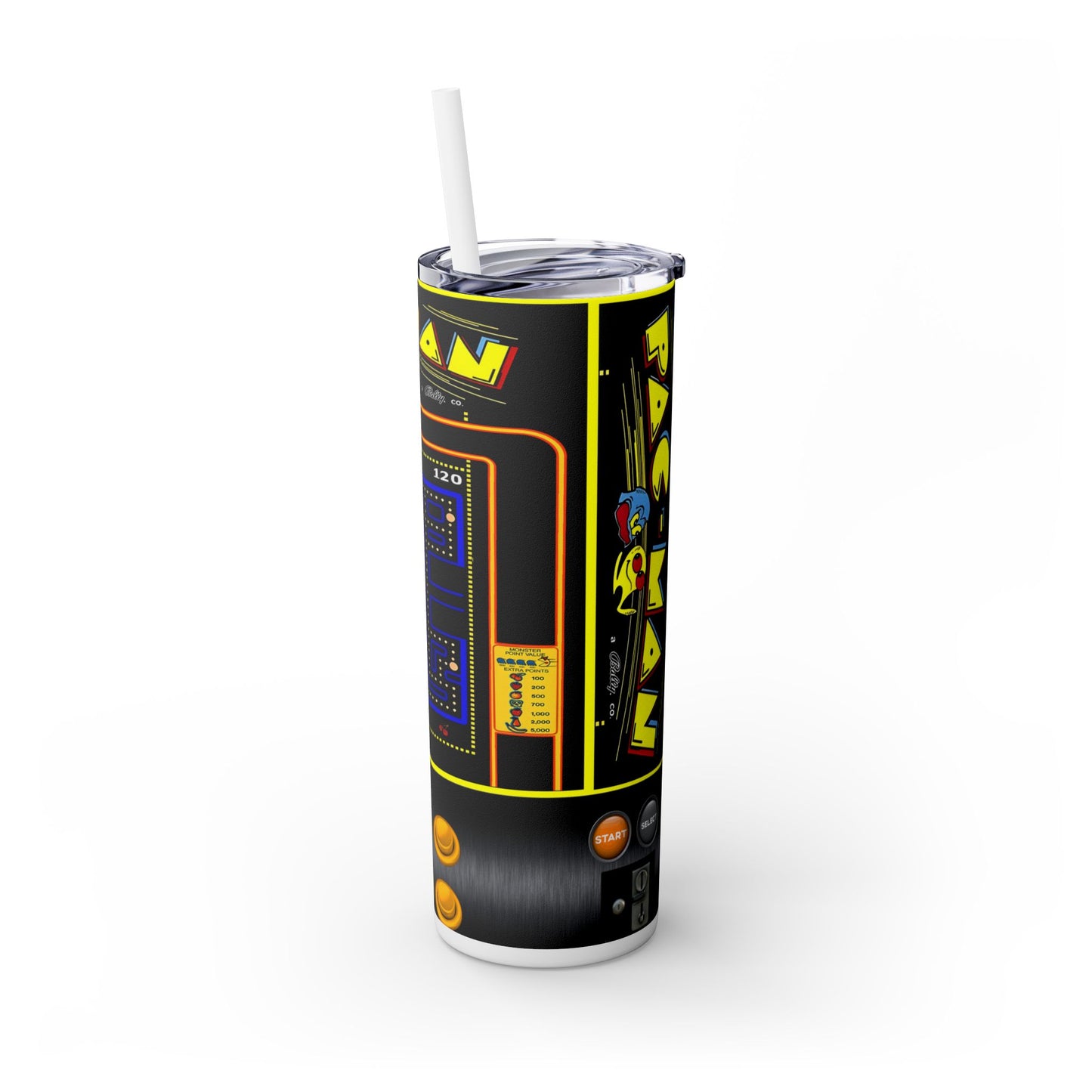 PACMAN ARCADE GAME - Skinny Tumbler with Straw, 20oz - Rock n Royalty Designs