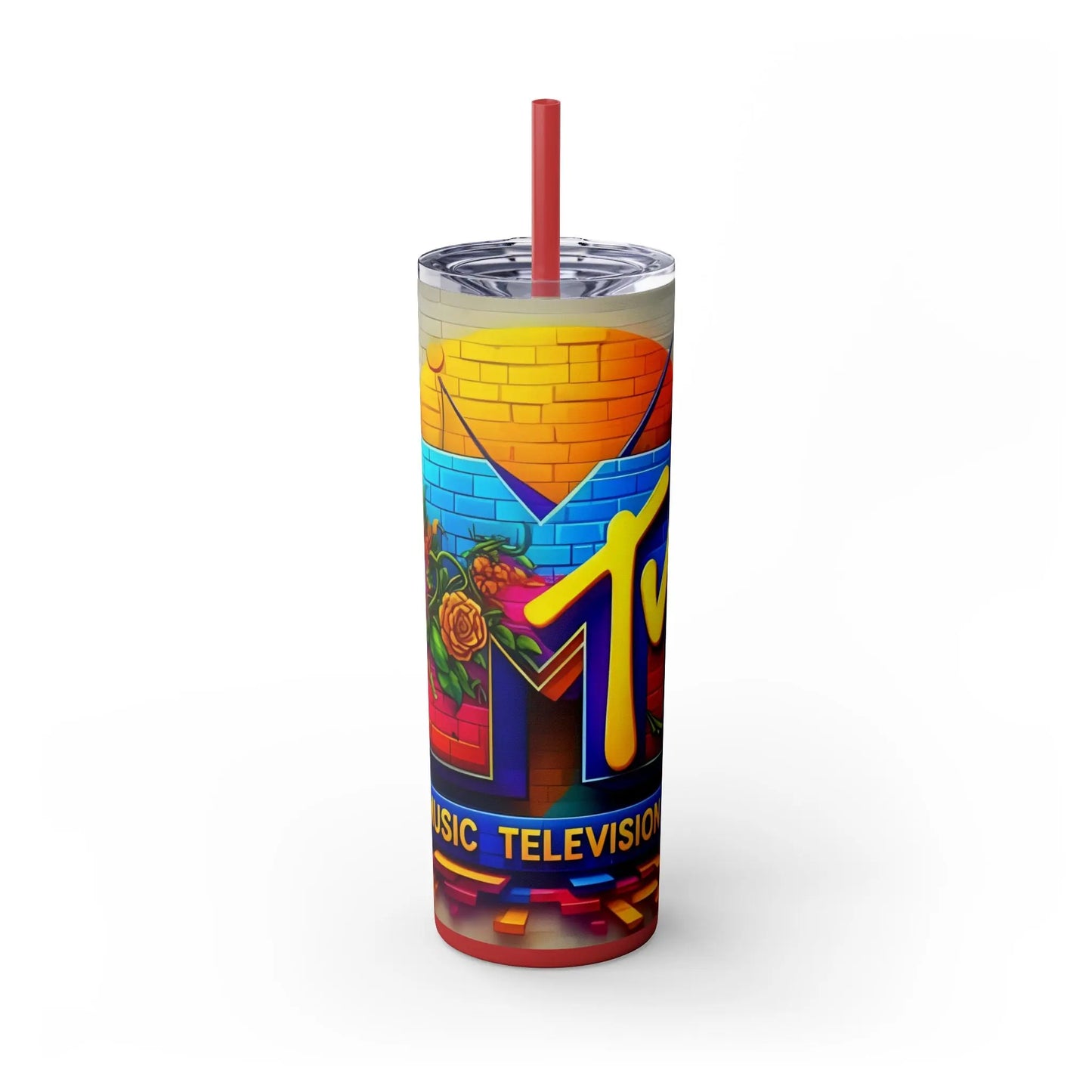 Mtv Telivision - (80s) Skinny Tumbler with Straw, 20oz - Rock n Royalty Designs