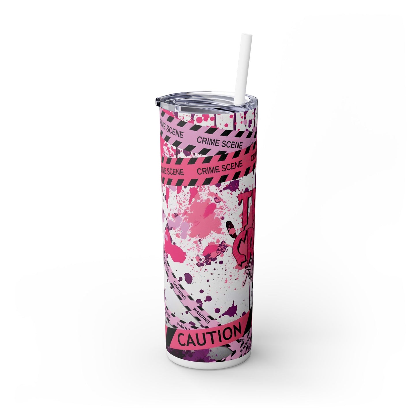 True Crime Pink - Skinny Tumbler with Straw, 20oz - Rock n Royalty Designs