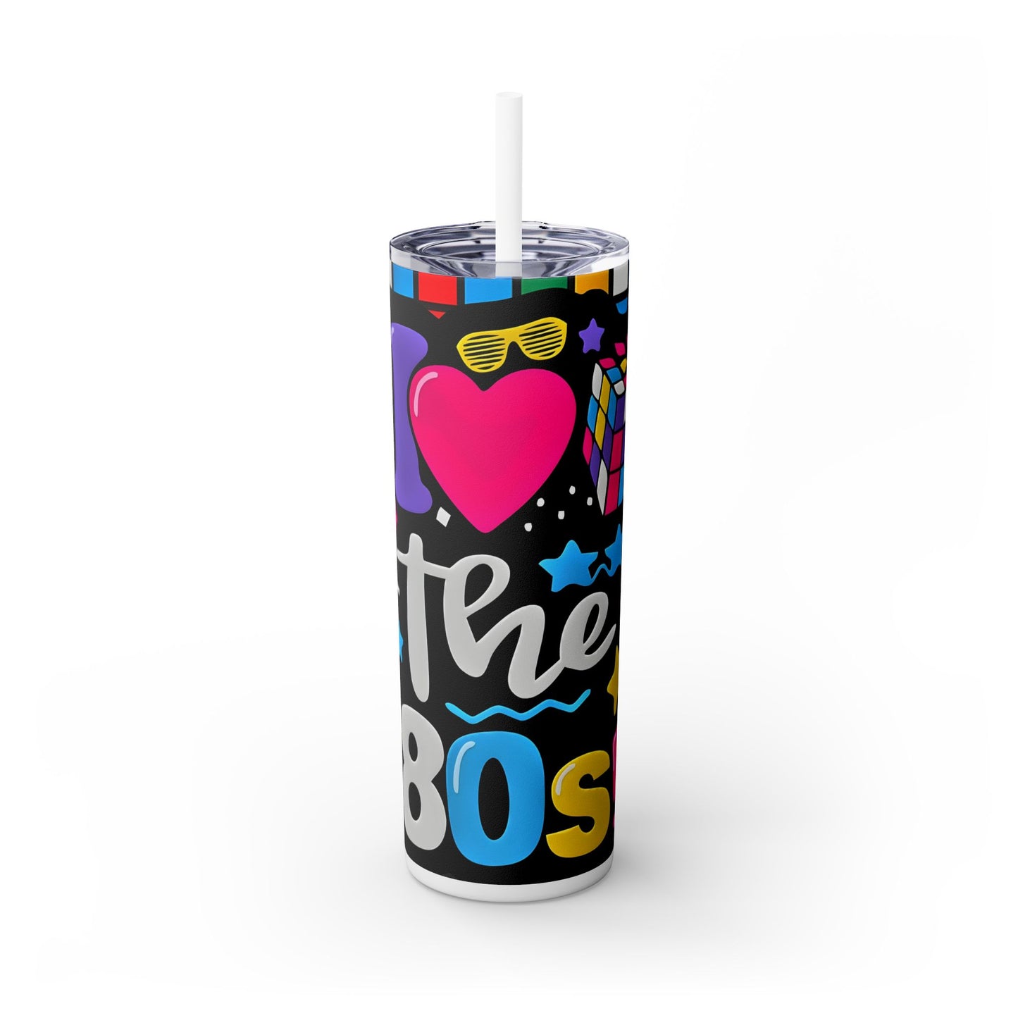 I ❤️ the 80s - Rubeks Cube Edition - Skinny Tumbler with Straw, 20oz ) / - Rock n Royalty Designs