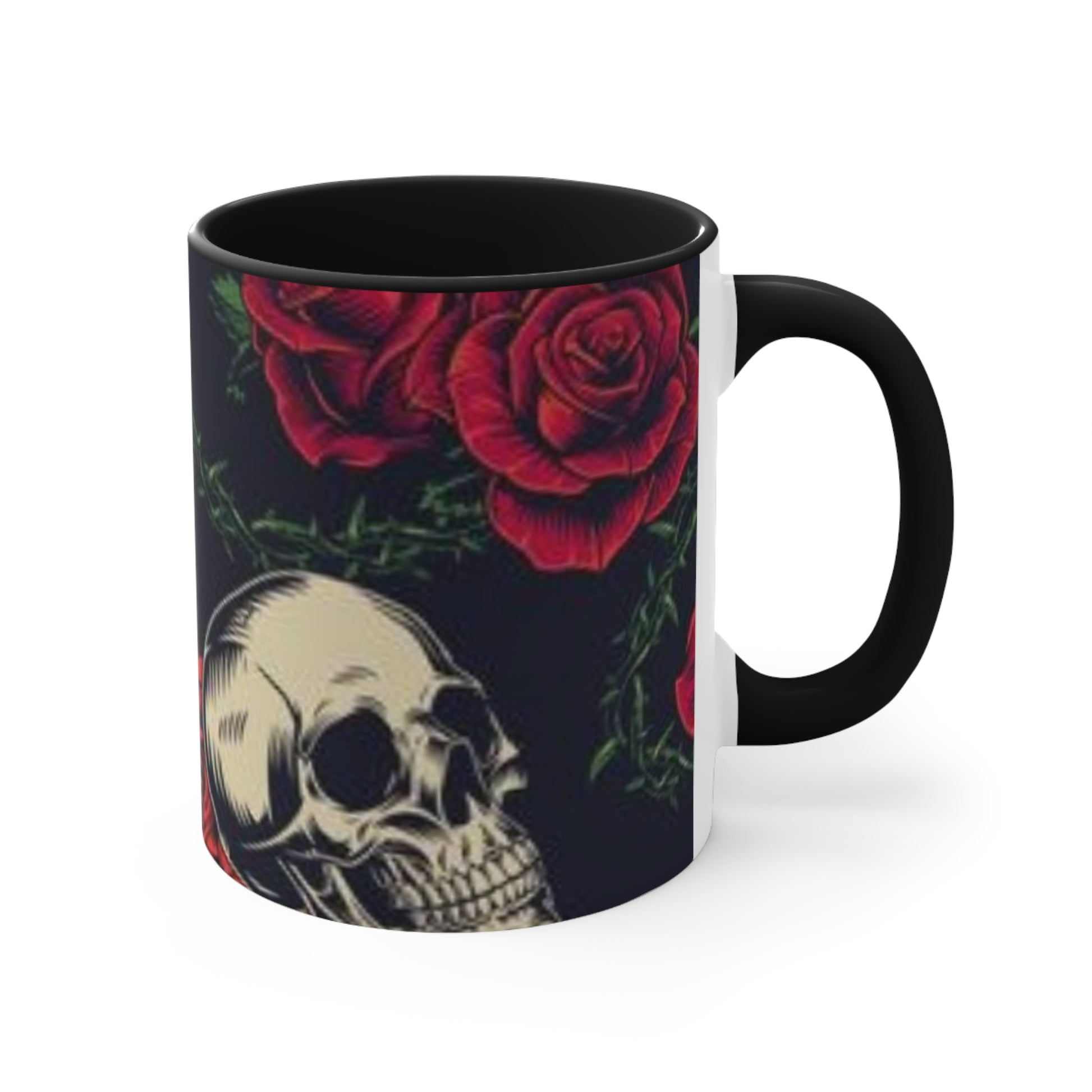 "Gothic Skull and Roses Coffee Mug - Red Interior" Printify