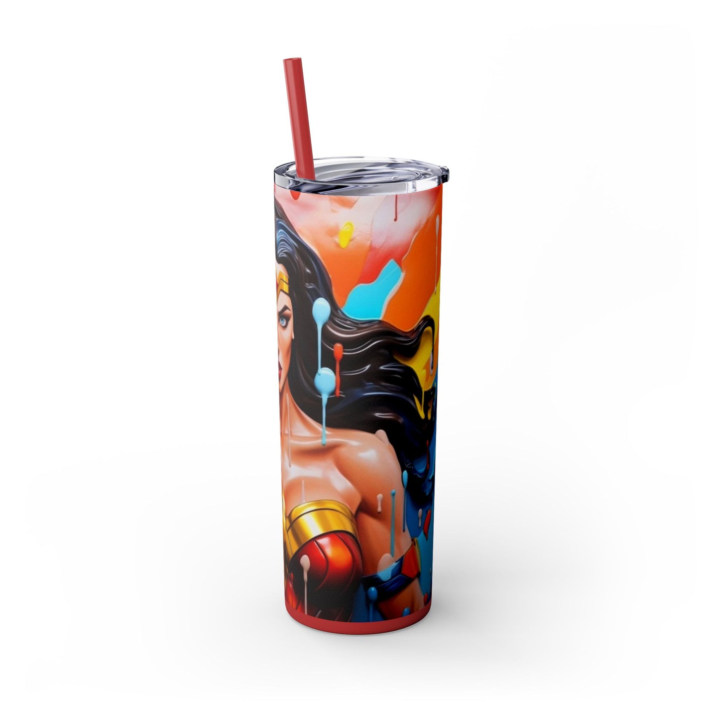 "Wonder Woman Skinny Tumbler with Straw, 20oz - Superhero Fan Art Drinkware" Printify