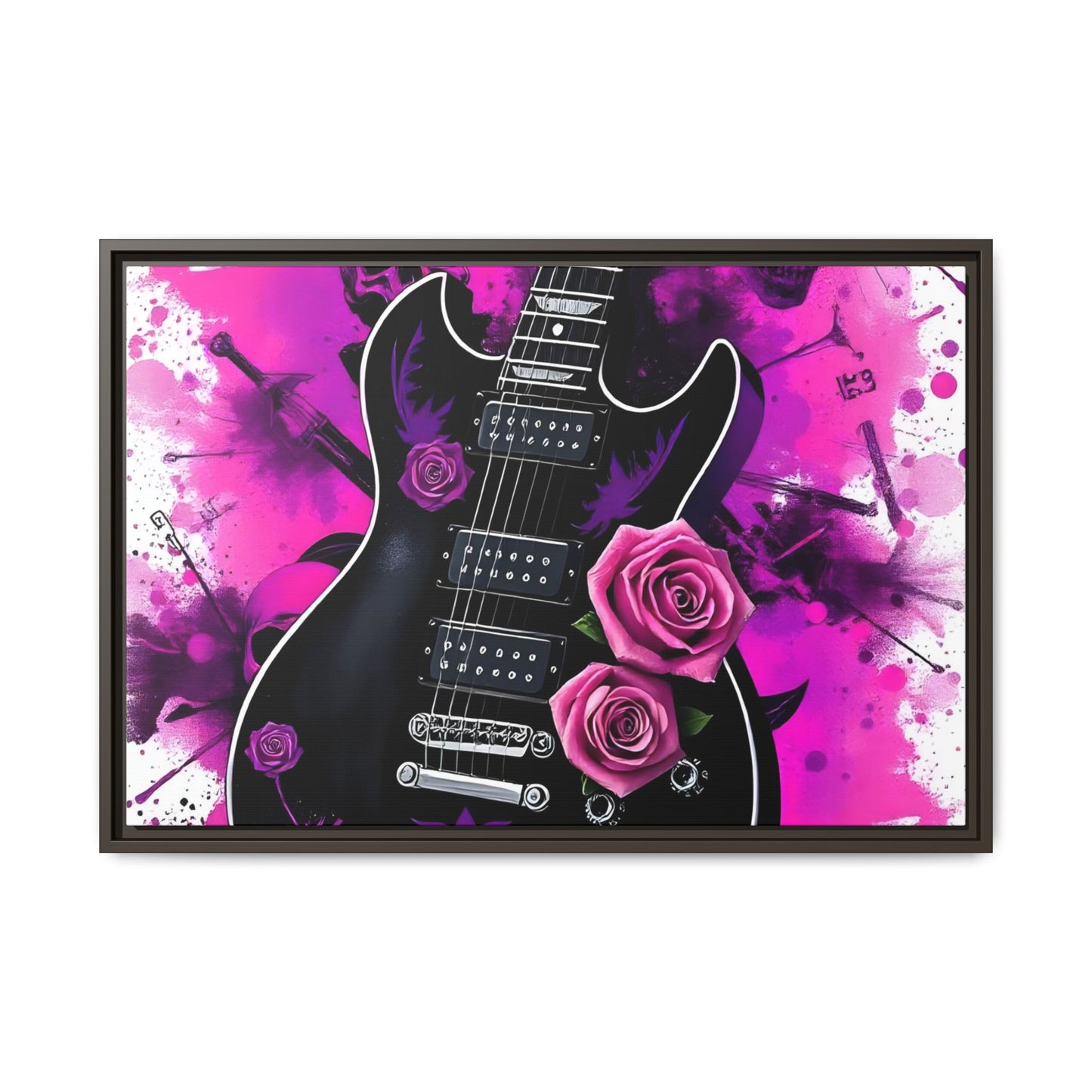 Canvas Art Print 1 of 4 - VIBRAINT Purple Guitar with Skulls and Pink Roses - Rock n Royalty Designs